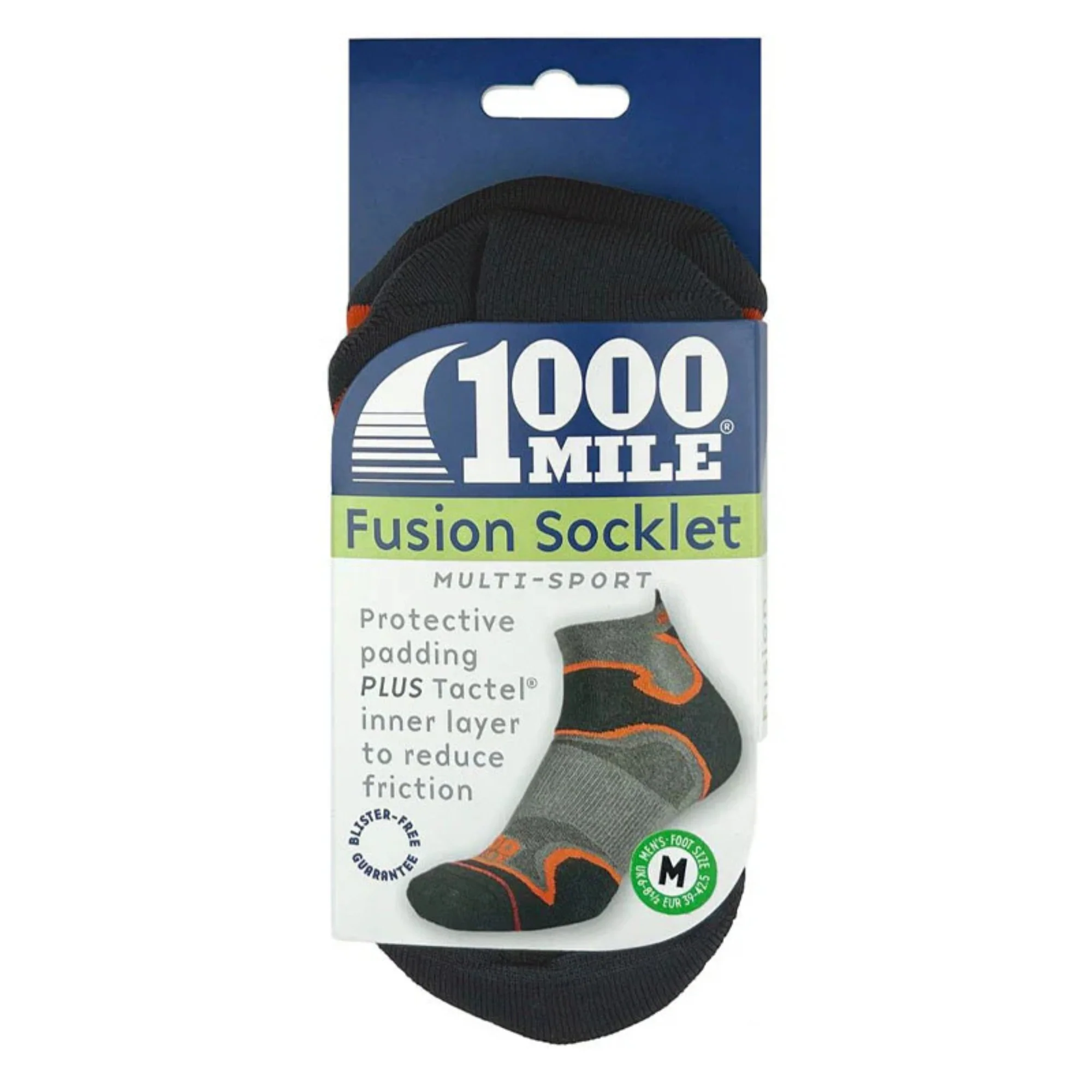 1000 Mile Men's Fusion Tactel® Double Layer Socklet (Black/Orange) - Image 7
