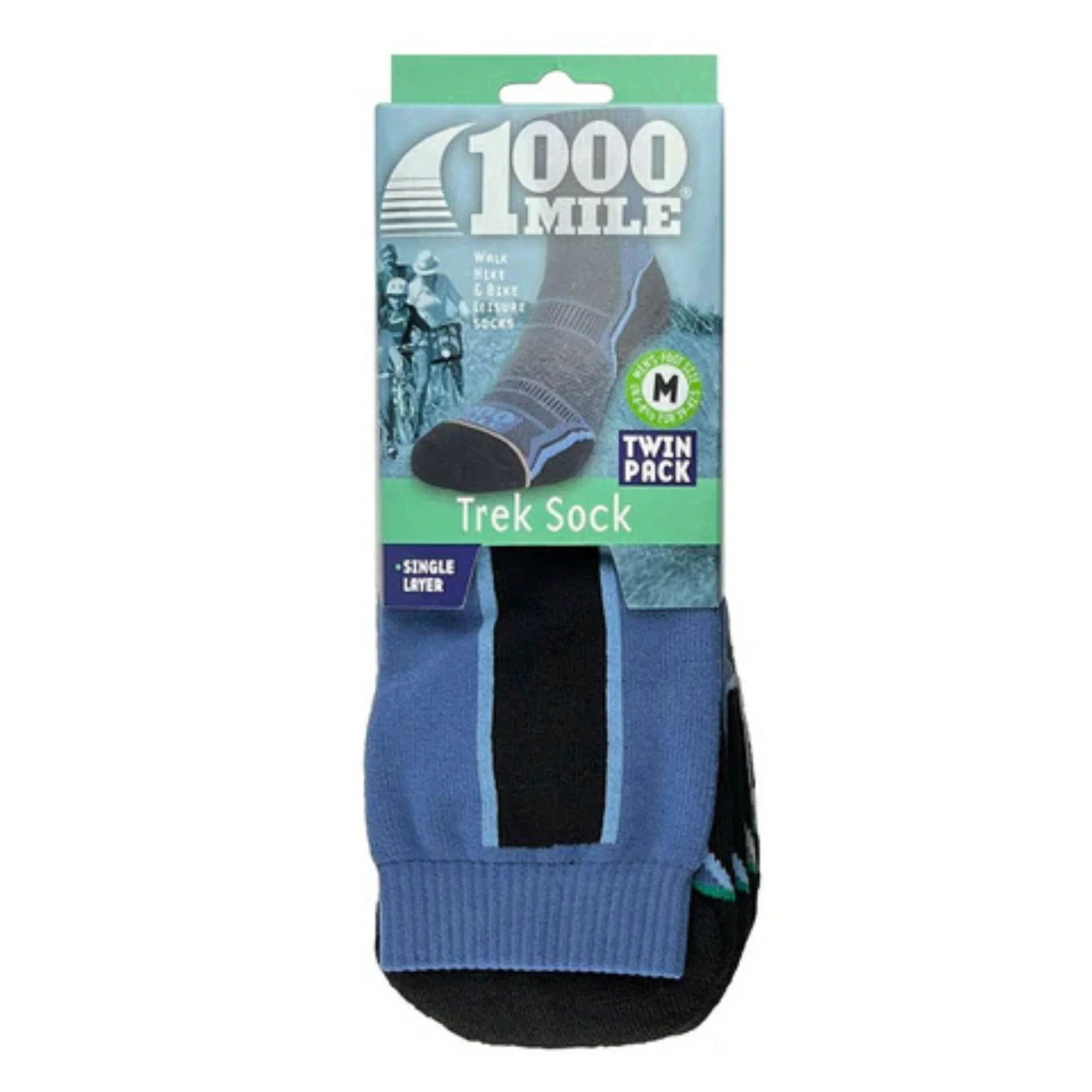 1000 Mile Men's Trek Merino Blend Single Layer Socks - 2 Pair Pack (Grey/Navy) - Image 7