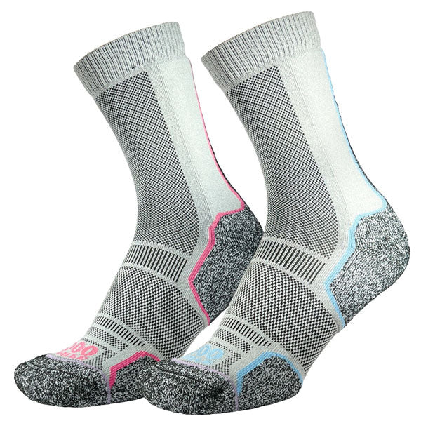 1000 Mile Women's Repreve Recycled Range Trek Socks - 2 Pair Pack (Silver Blue/Silver Pink)