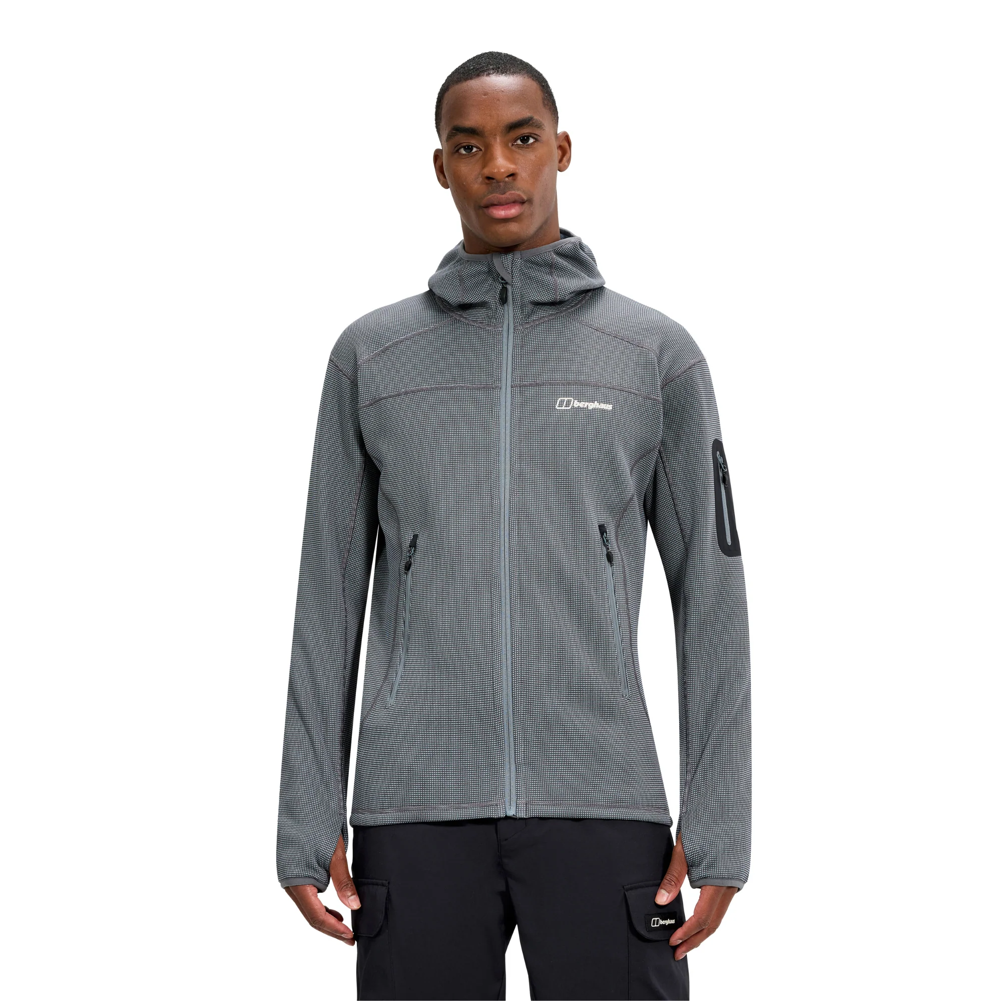Berghaus Men's Pravitale Mountain 2.0 Hooded Full Zip Fleece (Granite/Cavern)