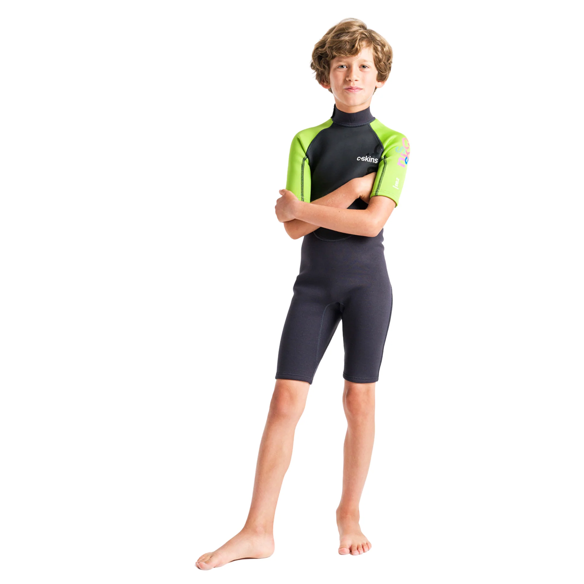 C-Skins Junior Element 3/2mm Flatlock Shorty Wetsuit (Anthracite/Lime/Multi) - Image 3