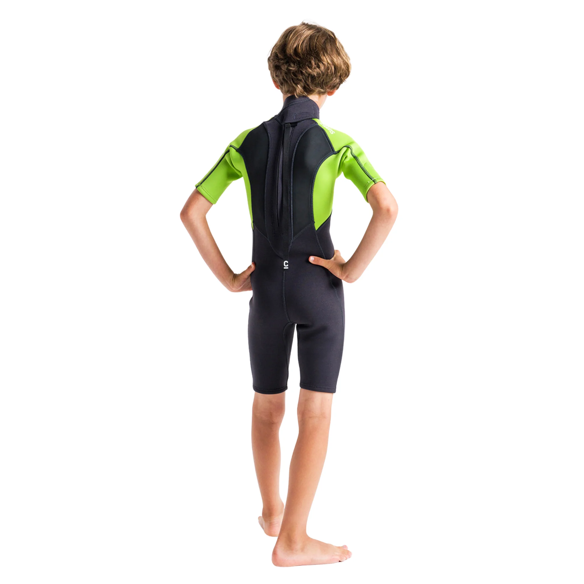 C-Skins Junior Element 3/2mm Flatlock Shorty Wetsuit (Anthracite/Lime/Multi) - Image 4