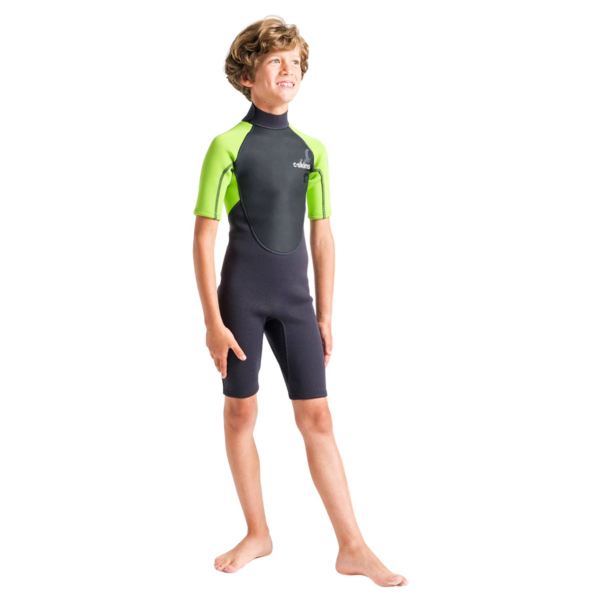 C-Skins Junior Element 3/2mm Flatlock Shorty Wetsuit (Anthracite/Lime/Multi) - Image 6