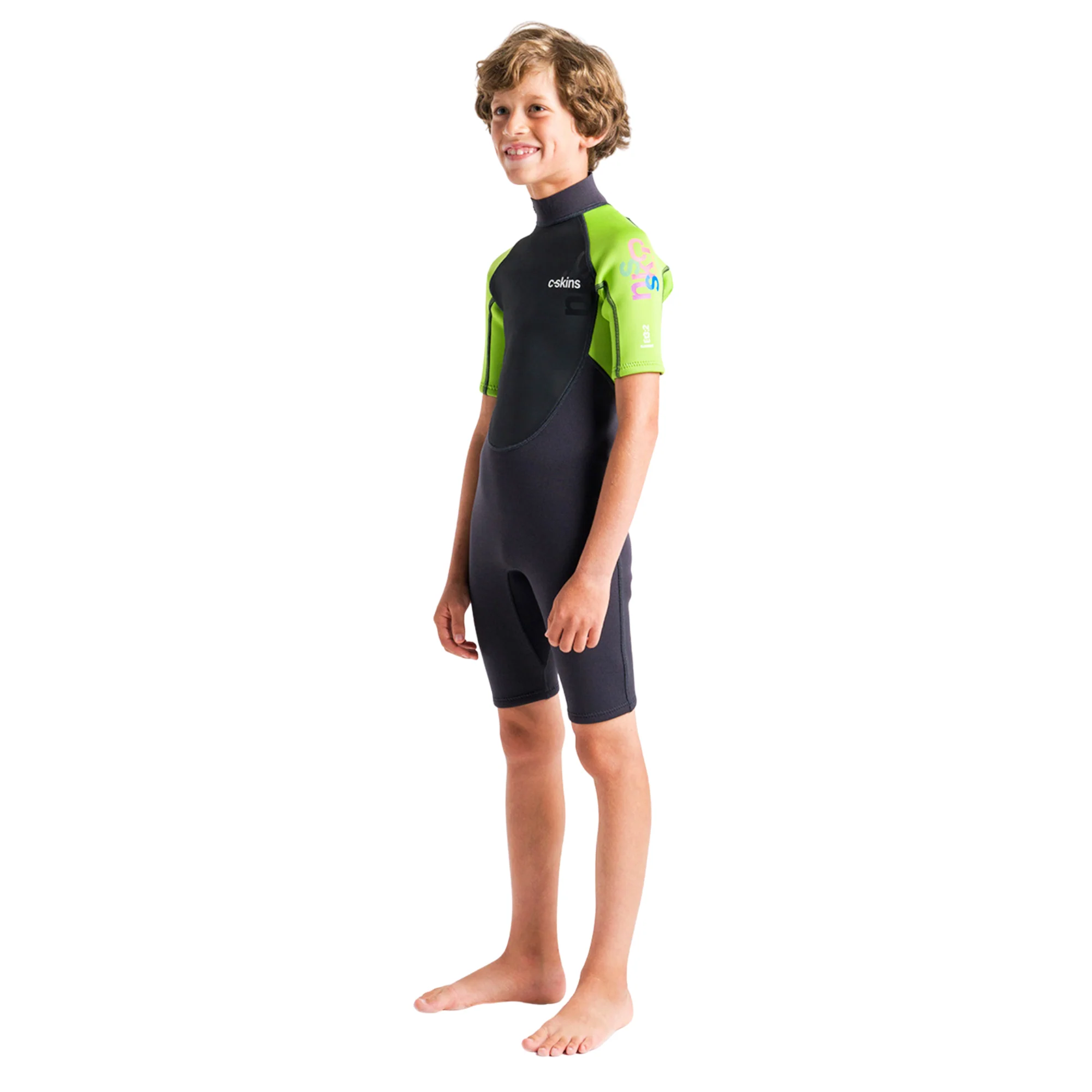 C-Skins Junior Element 3/2mm Flatlock Shorty Wetsuit (Anthracite/Lime/Multi) - Image 7