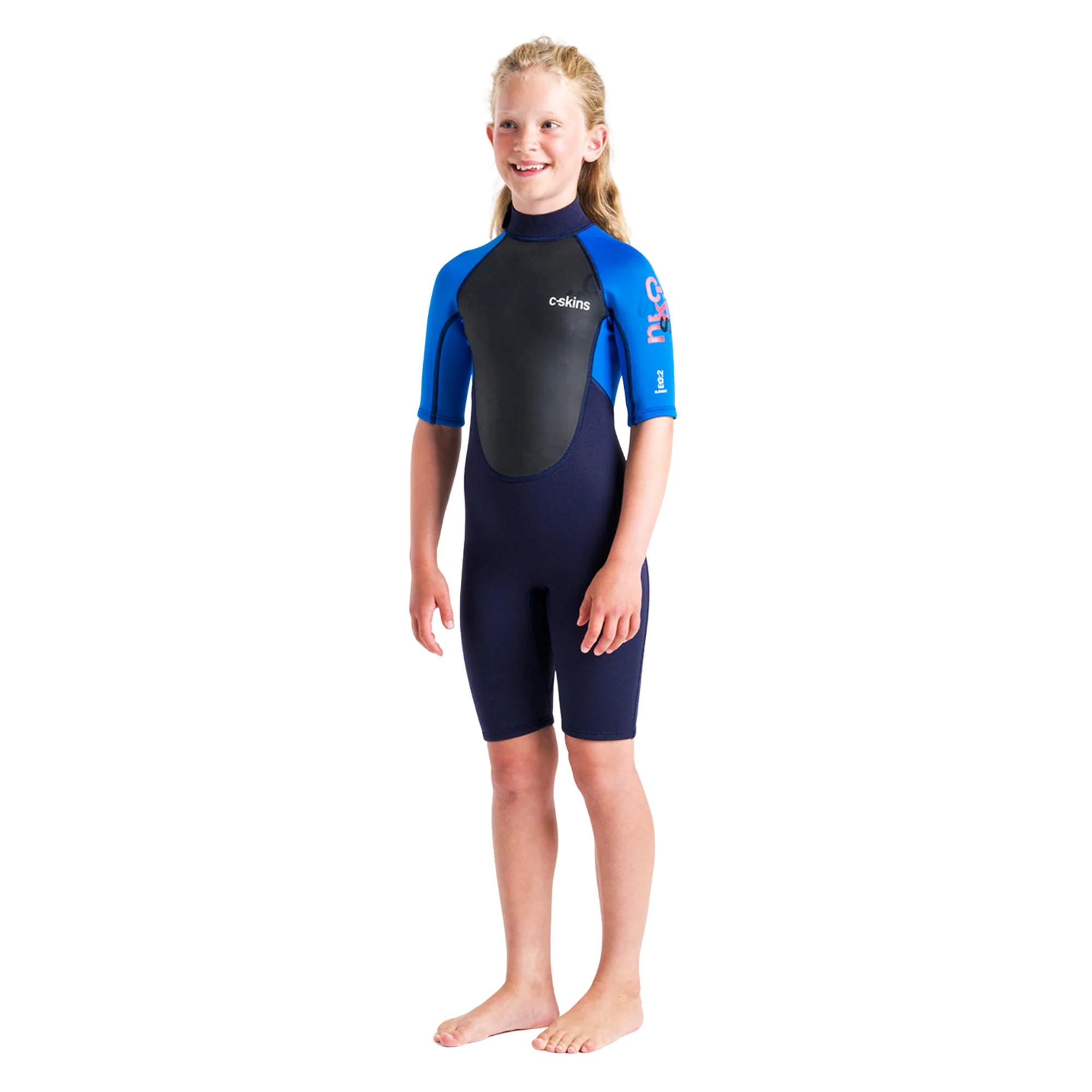 C-Skins Junior Element 3/2mm Flatlock Shorty Wetsuit (Cyan/Slate/Multi) - Image 4