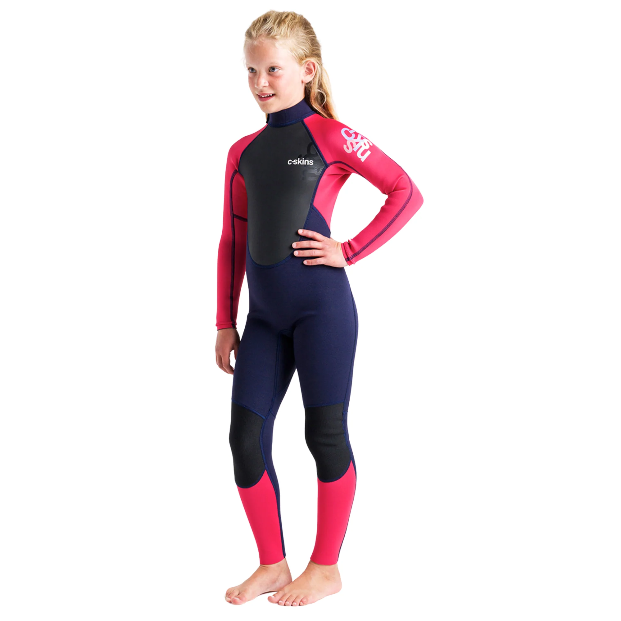 C-Skins Junior Element 3/2mm Flatlock Steamer Wetsuit (Slate/Coral/Multi) - Image 3