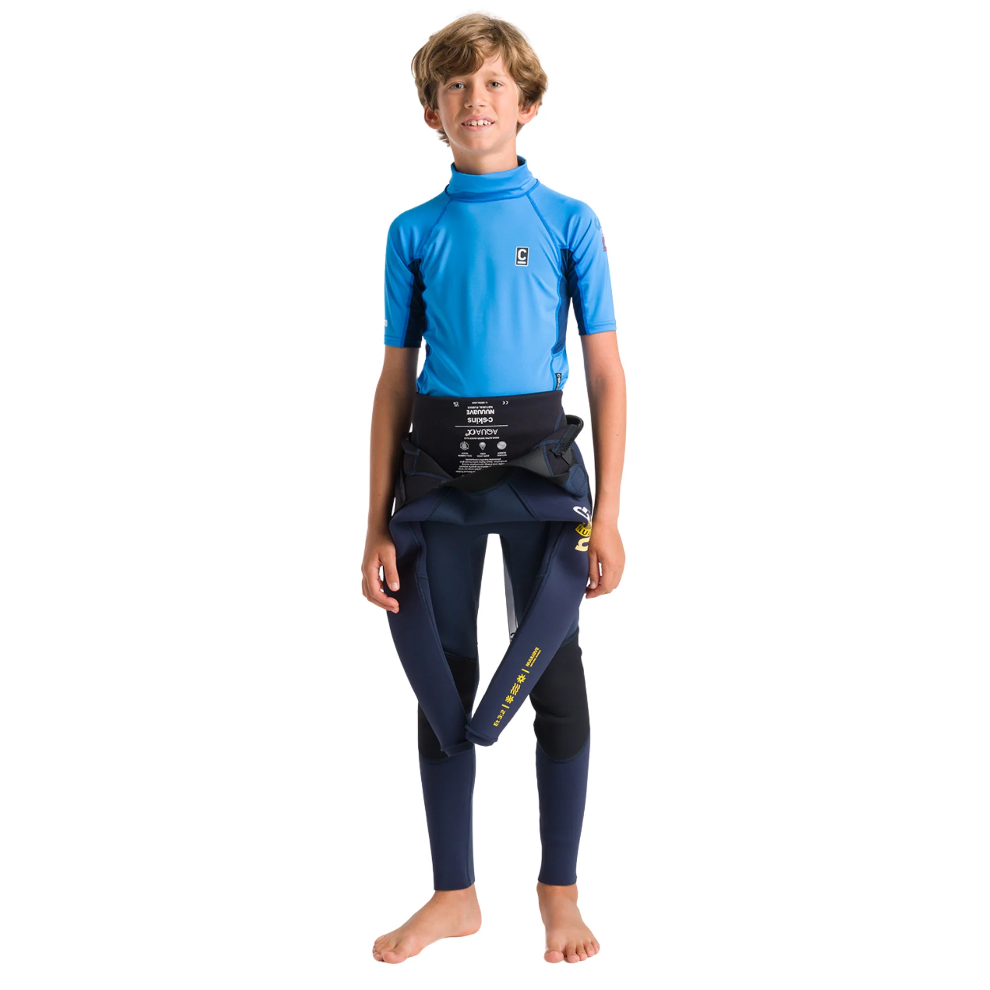 C-Skins Junior NuWave Rash X Short Sleeve Rash Vest (Cyan/Slate/Multi) - Image 10