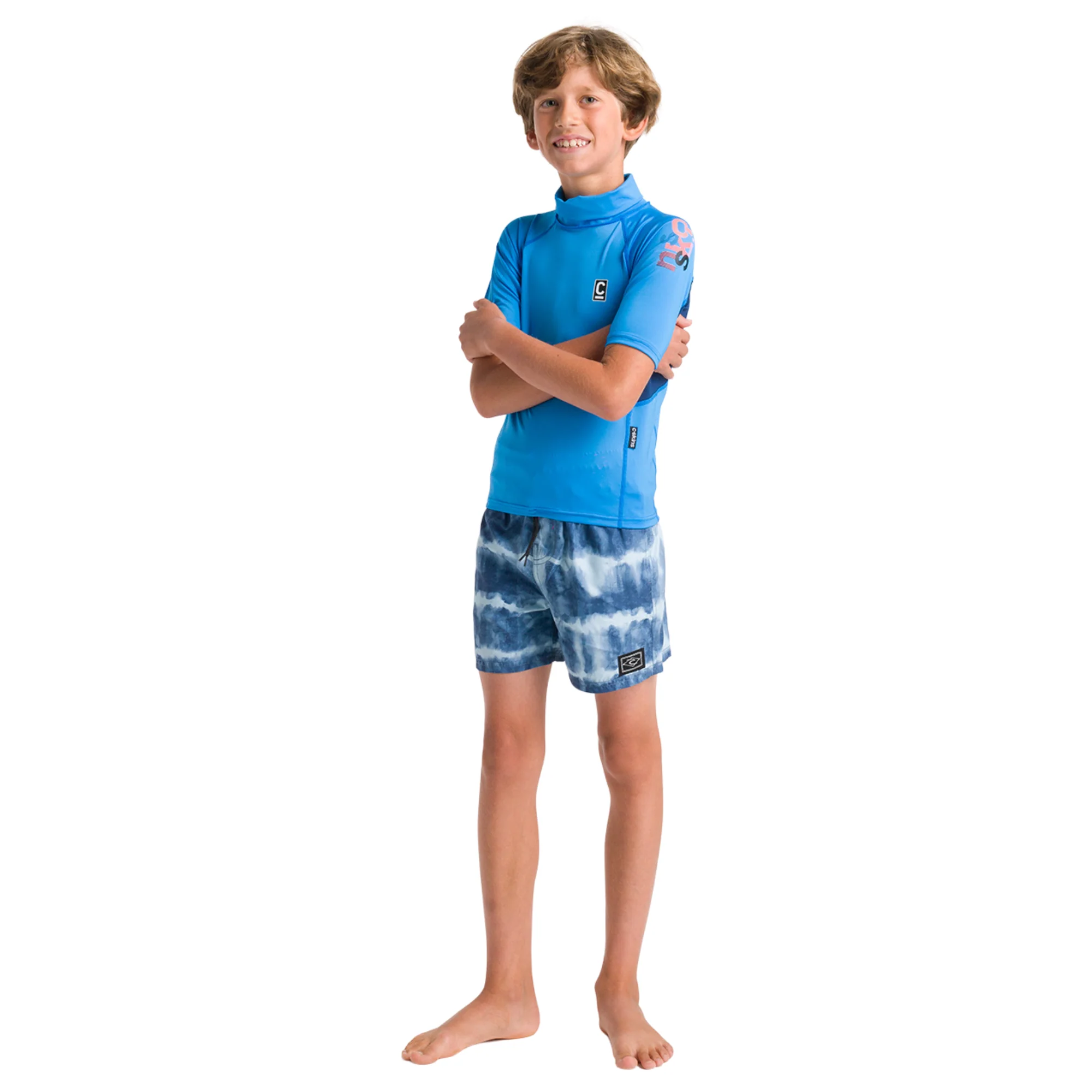 C-Skins Junior NuWave Rash X Short Sleeve Rash Vest (Cyan/Slate/Multi) - Image 5