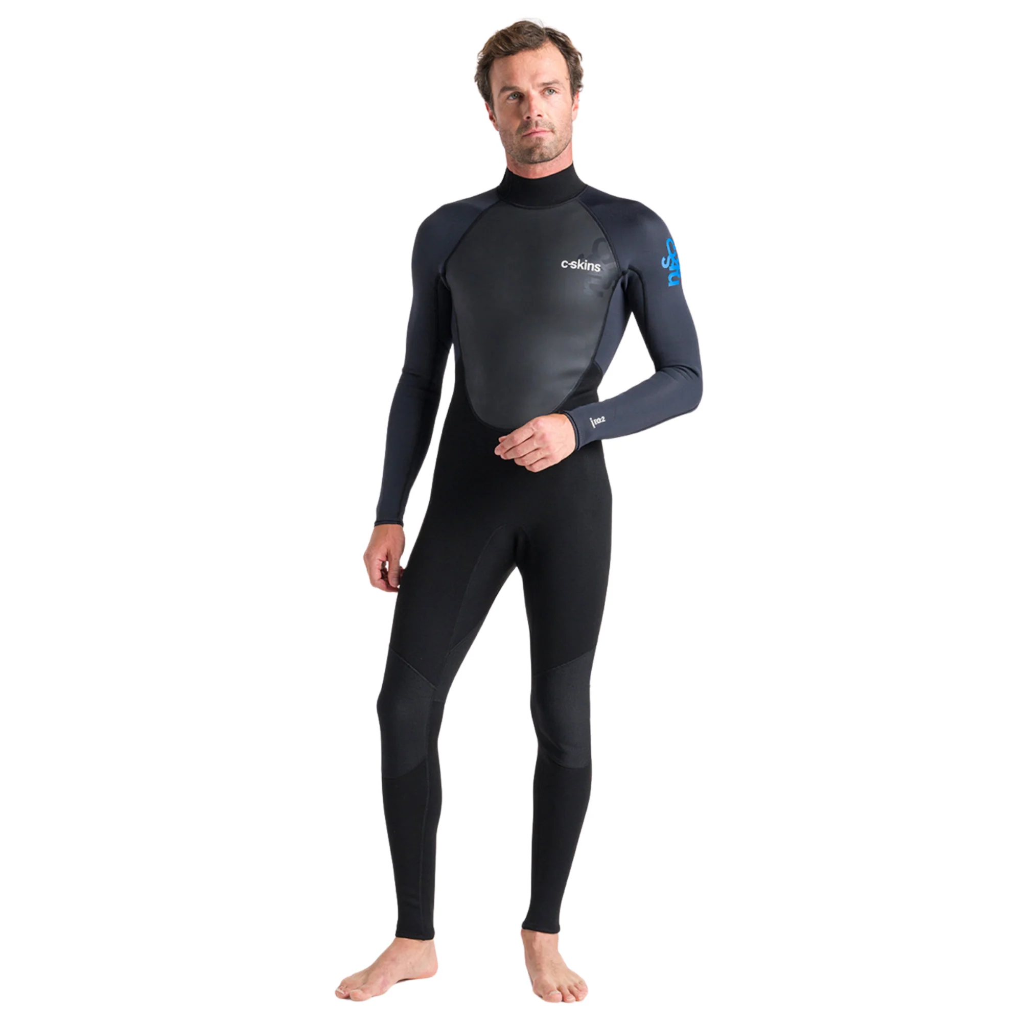 C-Skins Men's Element 3/2mm Flatlock Steamer Wetsuit (Black/Anthracite/Cyan) - Image 4
