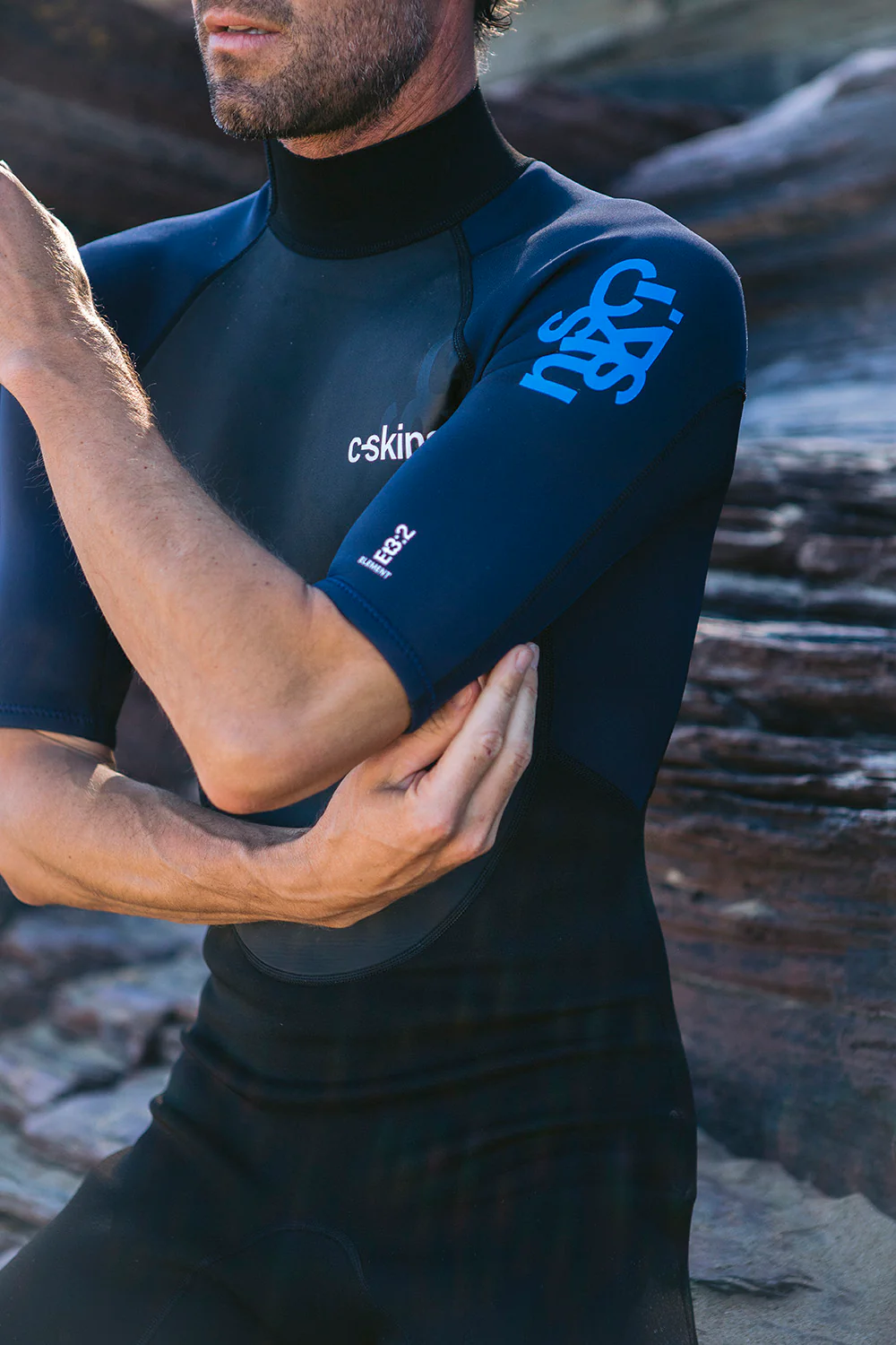 C-Skins Men's Element 3/2mm Flatlock Shorty Wetsuit (Black/Slate/Cyan) - Image 13