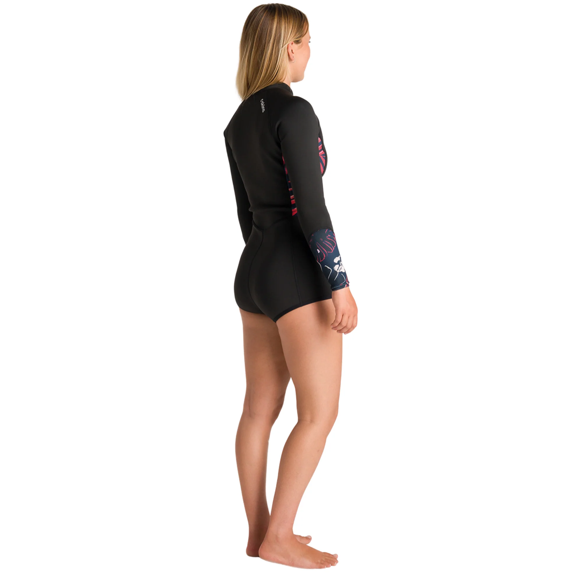 C-Skins Women's NuWave Solace Lite 2/2mm Front Zip Flatlock Long Sleeve Surf Suit (Black/Tropical) - Image 8
