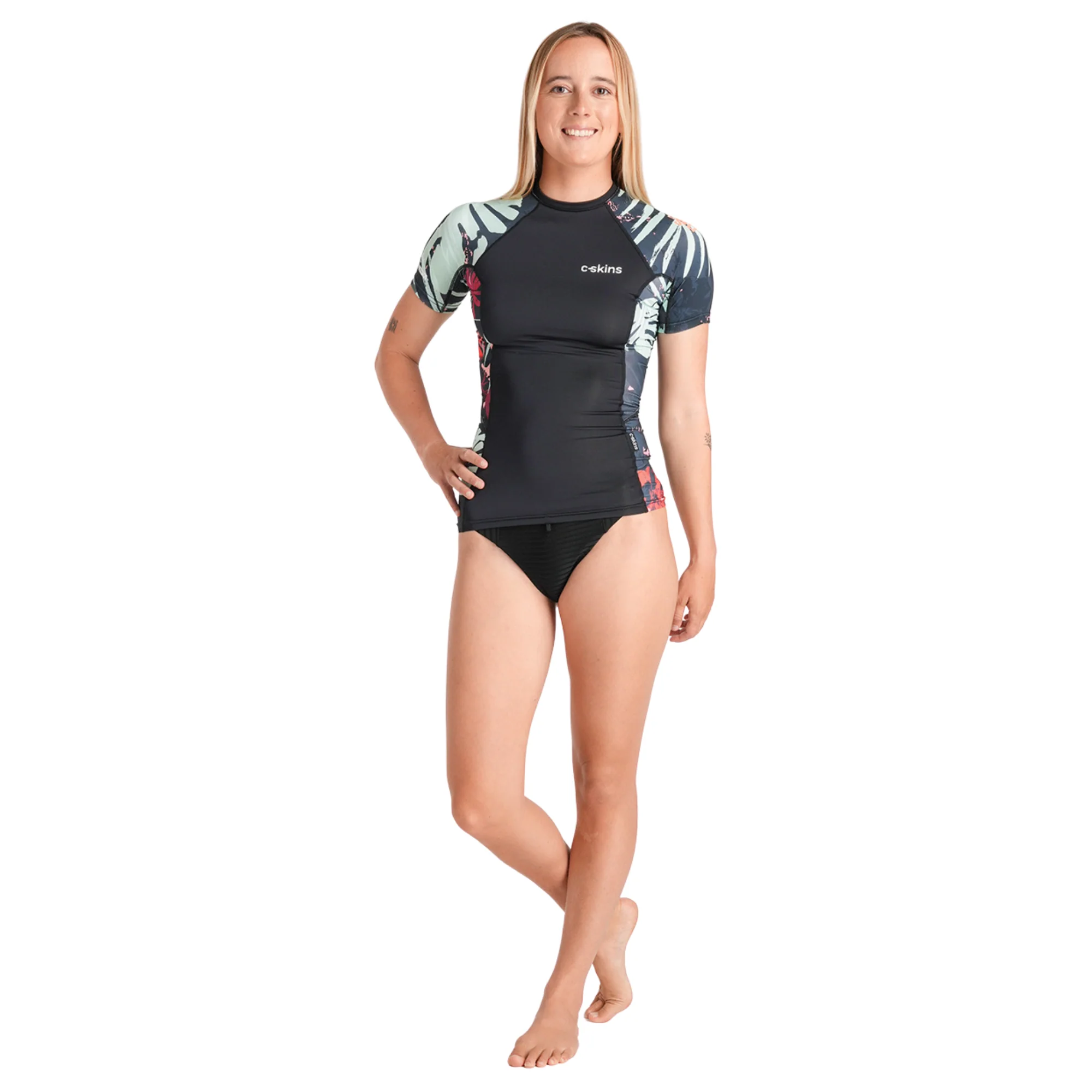 C-Skins Women's NuWave UV Premium UPF50 Short Sleeve Rash Vest (Raven Black/Tropical) - Image 5