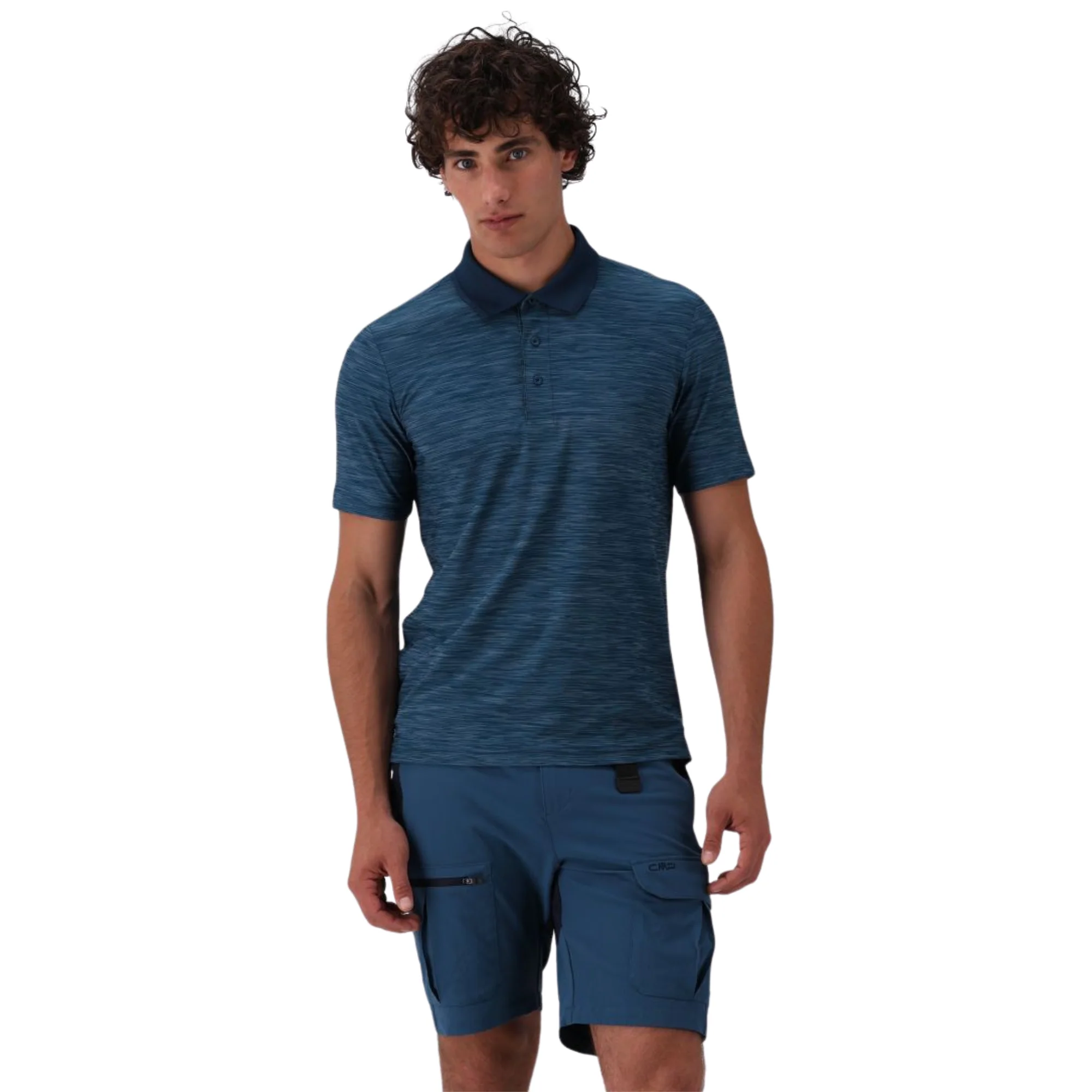 CMP Men's Melange Stretch Jersey Short Sleeve Technical Polo Shirt (Petroleum Mel) - Image 4
