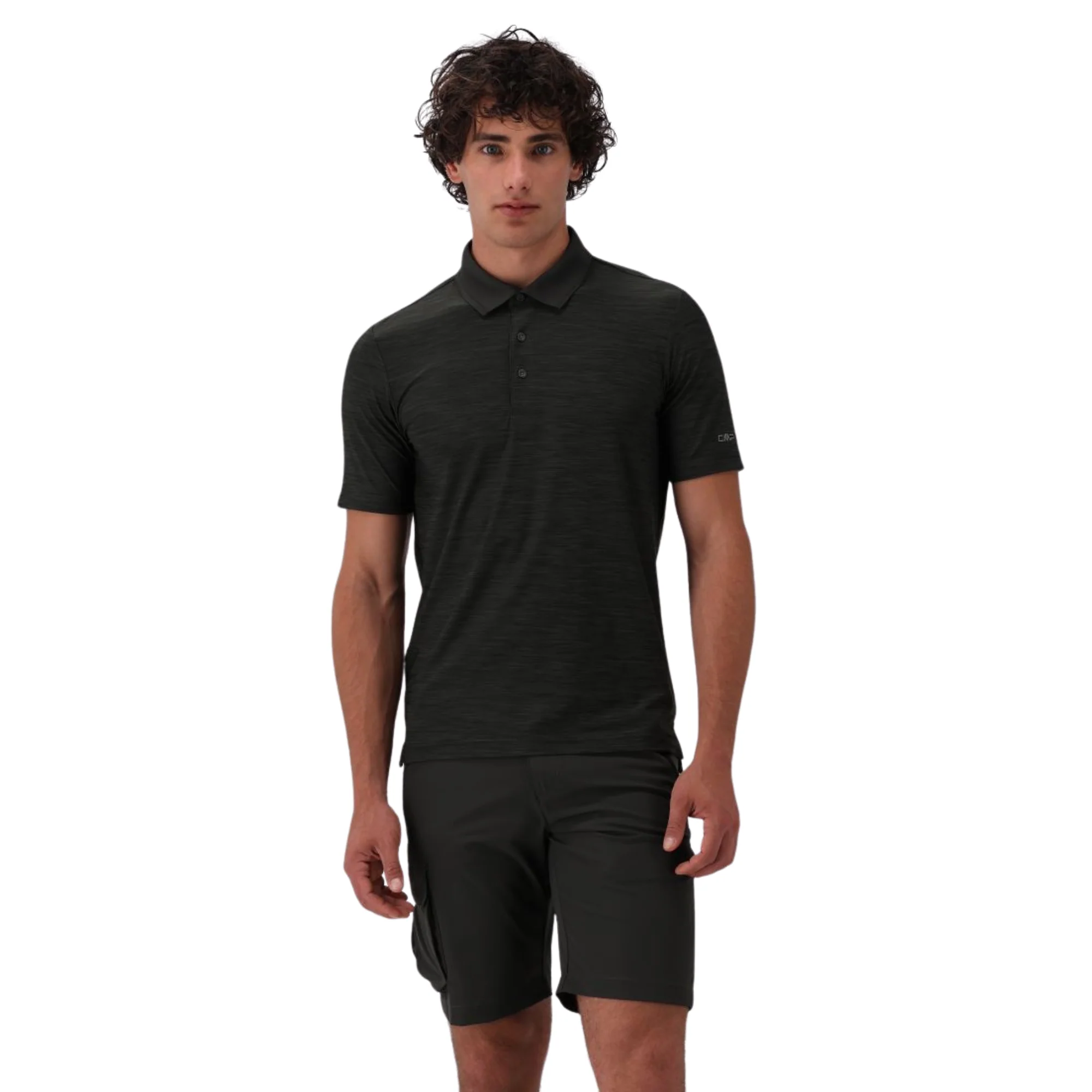 CMP Men's Melange Stretch Jersey Short Sleeve Technical Polo Shirt (Pine Mel) - Image 4