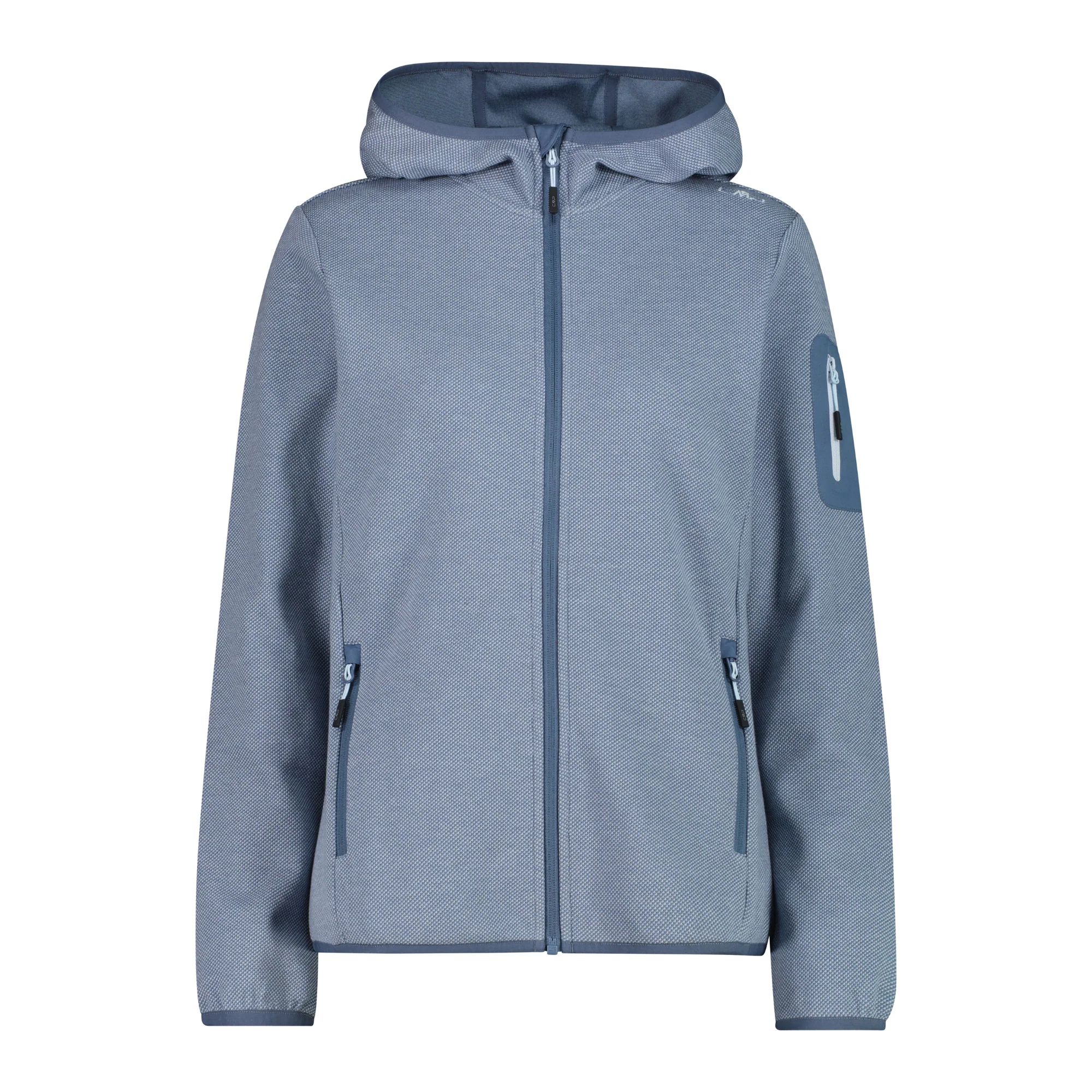 CMP Women's Knit Tech Hooded Full Zip Fleece (Space/Sky Blue)