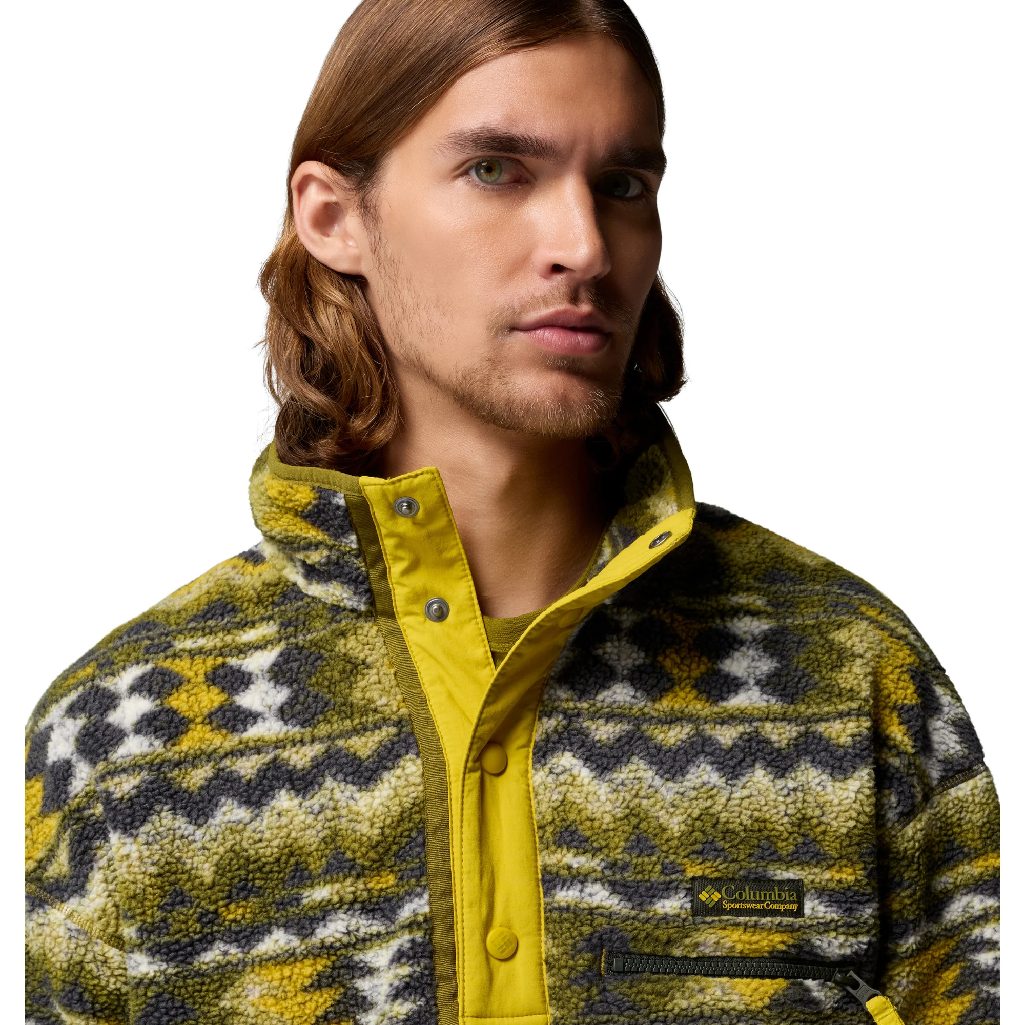 Columbia Men's Helvetia II Printed Half Snap Fleece Top (Mossy Green/Retrotree) - Image 4