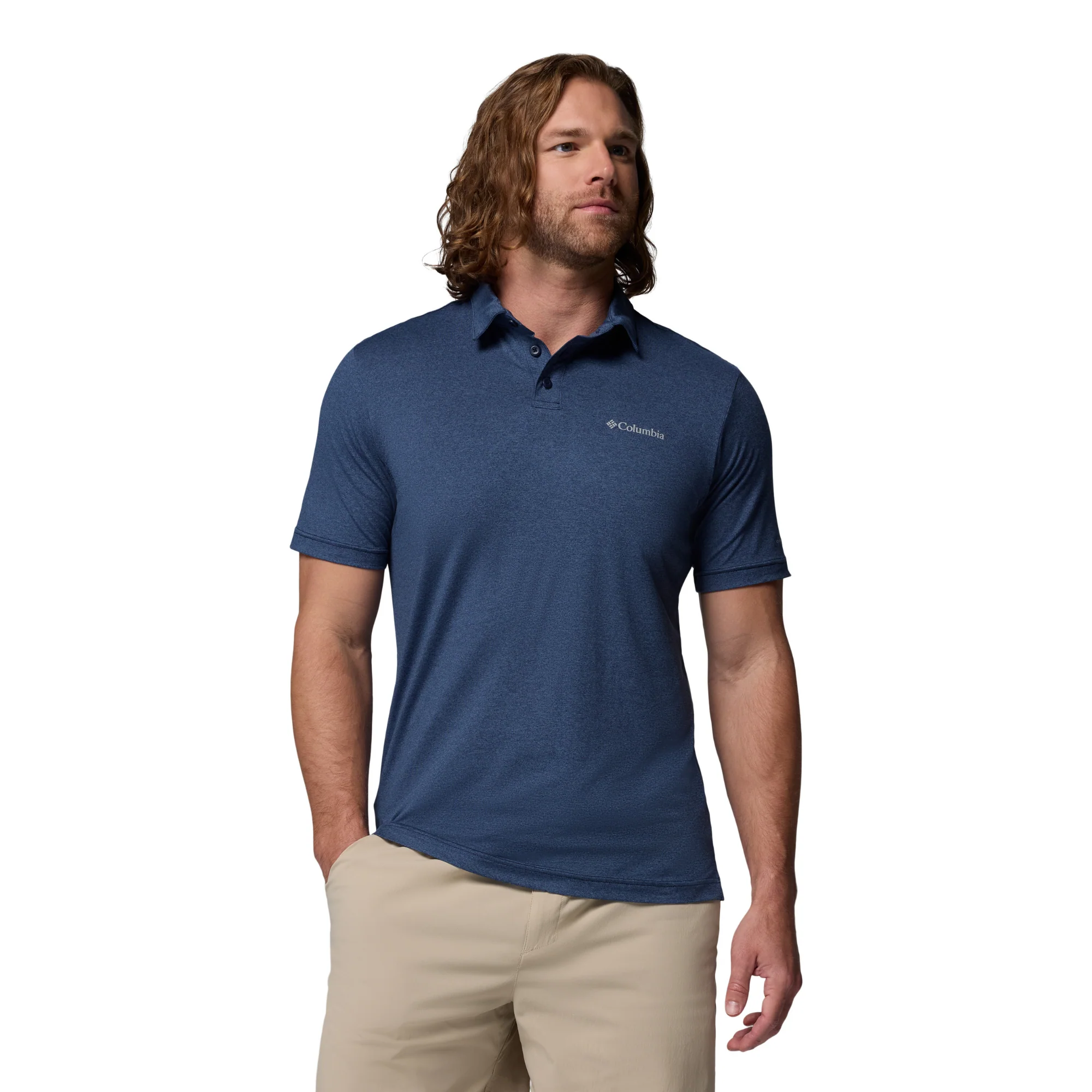 Columbia Men's Parsons Point Technical Polo Shirt (Collegiate Navy/Heather/Mountain Blue)
