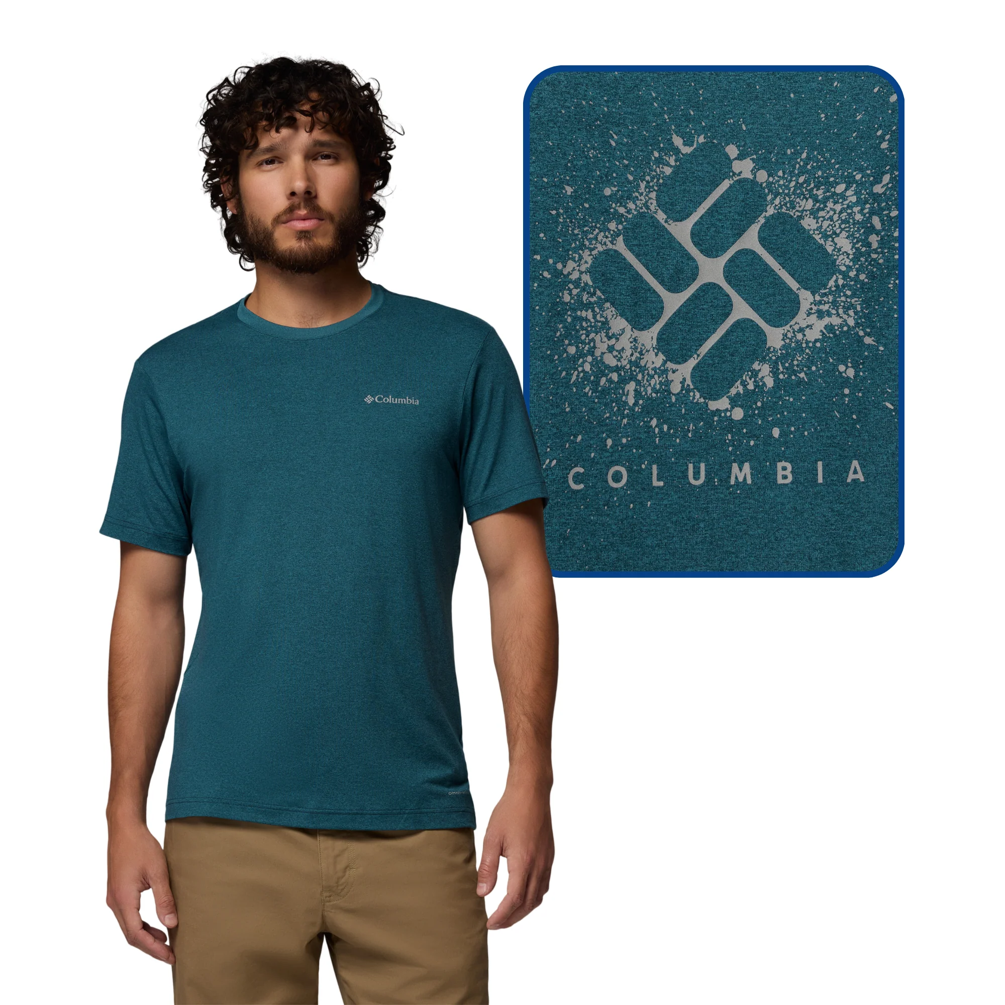 Columbia Men's Parsons Point Back Graphic UPF50 Short Sleeve Tee (Everblue Heather/Splatter Gem)