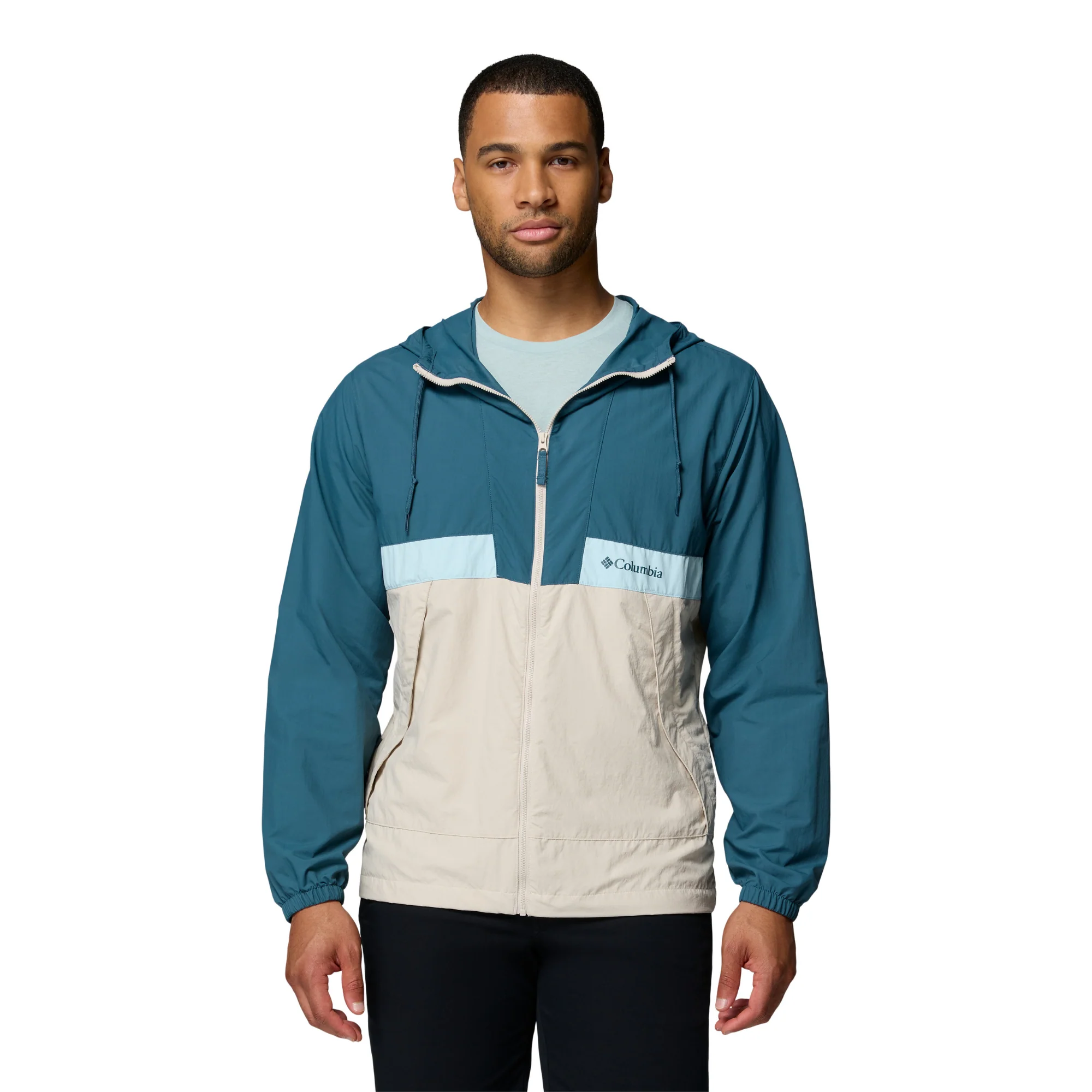 Columbia Men's Spire Valley Hooded UPF50 Windbreaker (Everblue/Dark Stone/Marine Light)