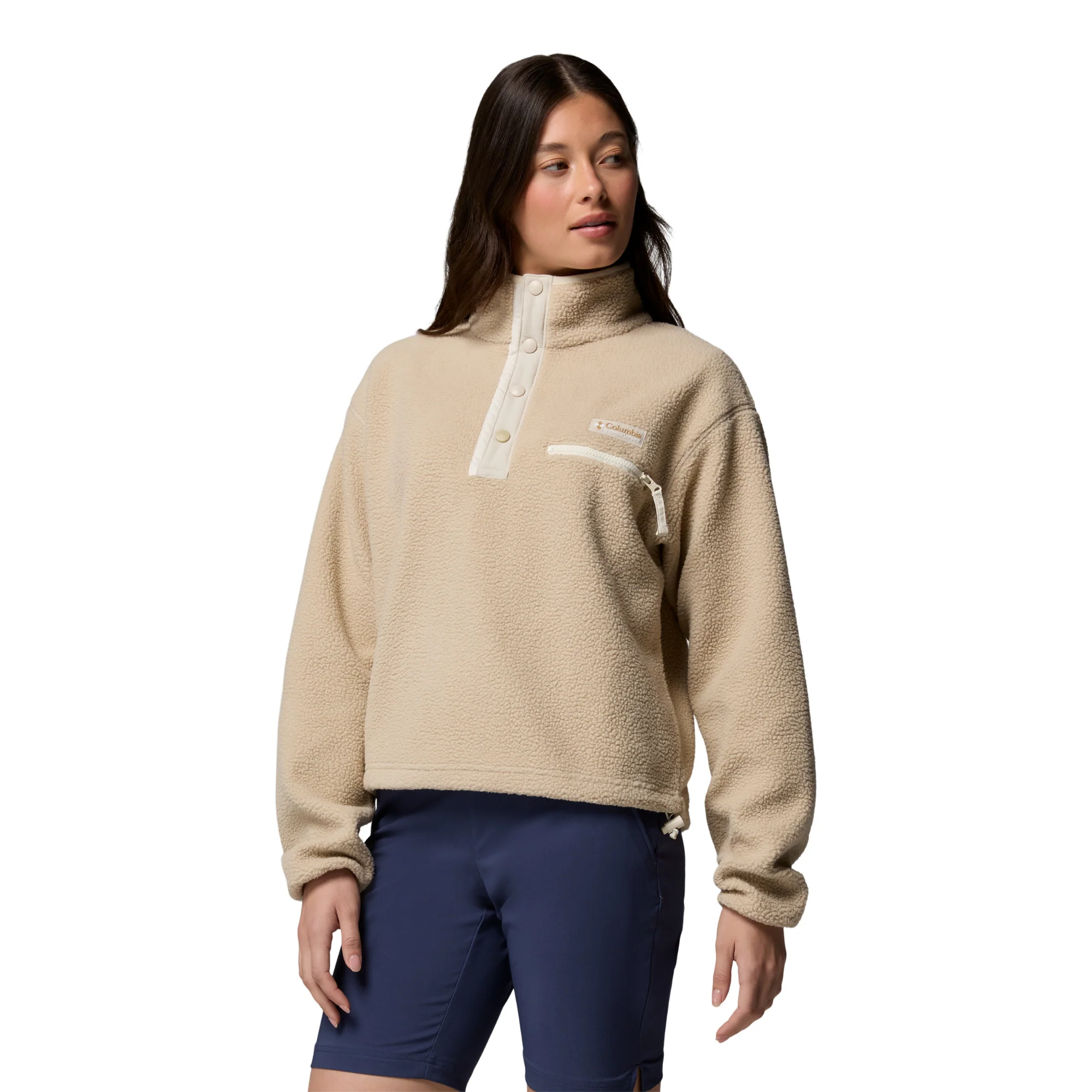 Columbia Women's Helvetia II Cropped Sherpa Half Snap Fleece (Ancient Fossil/Dark Stone/Chalk)