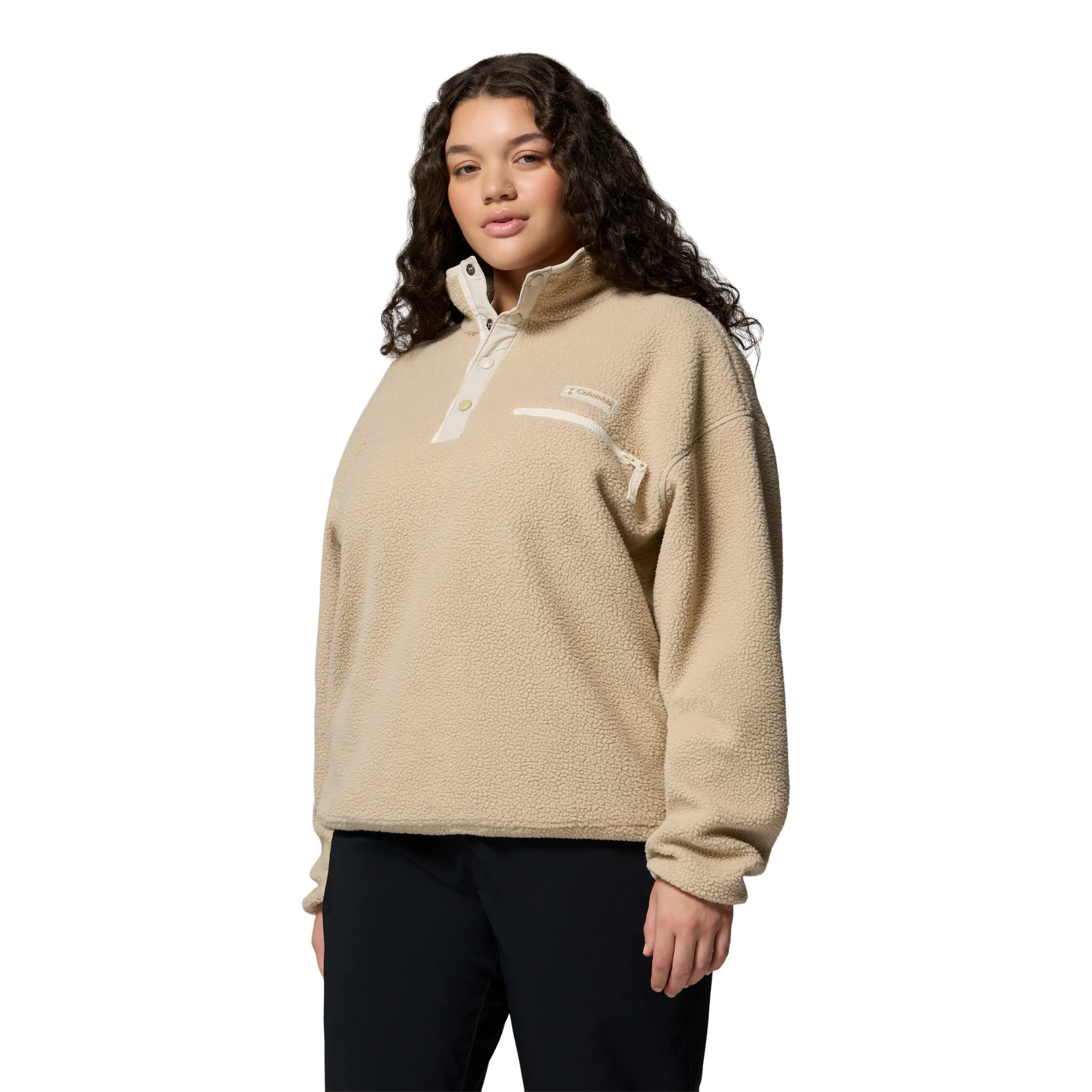 Columbia Women's Helvetia II Cropped Sherpa Half Snap Fleece (Ancient Fossil/Dark Stone/Chalk) - Image 2