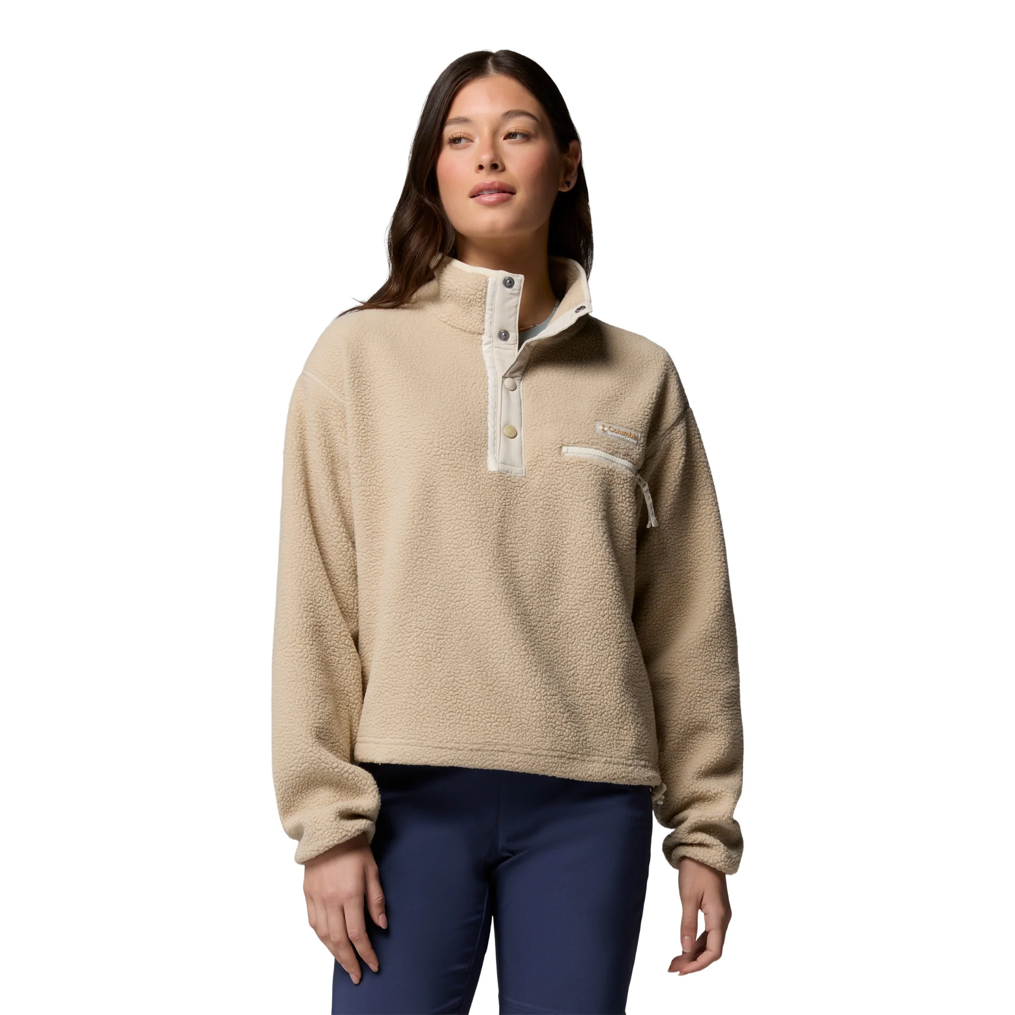 Columbia Women's Helvetia II Cropped Sherpa Half Snap Fleece (Ancient Fossil/Dark Stone/Chalk) - Image 5