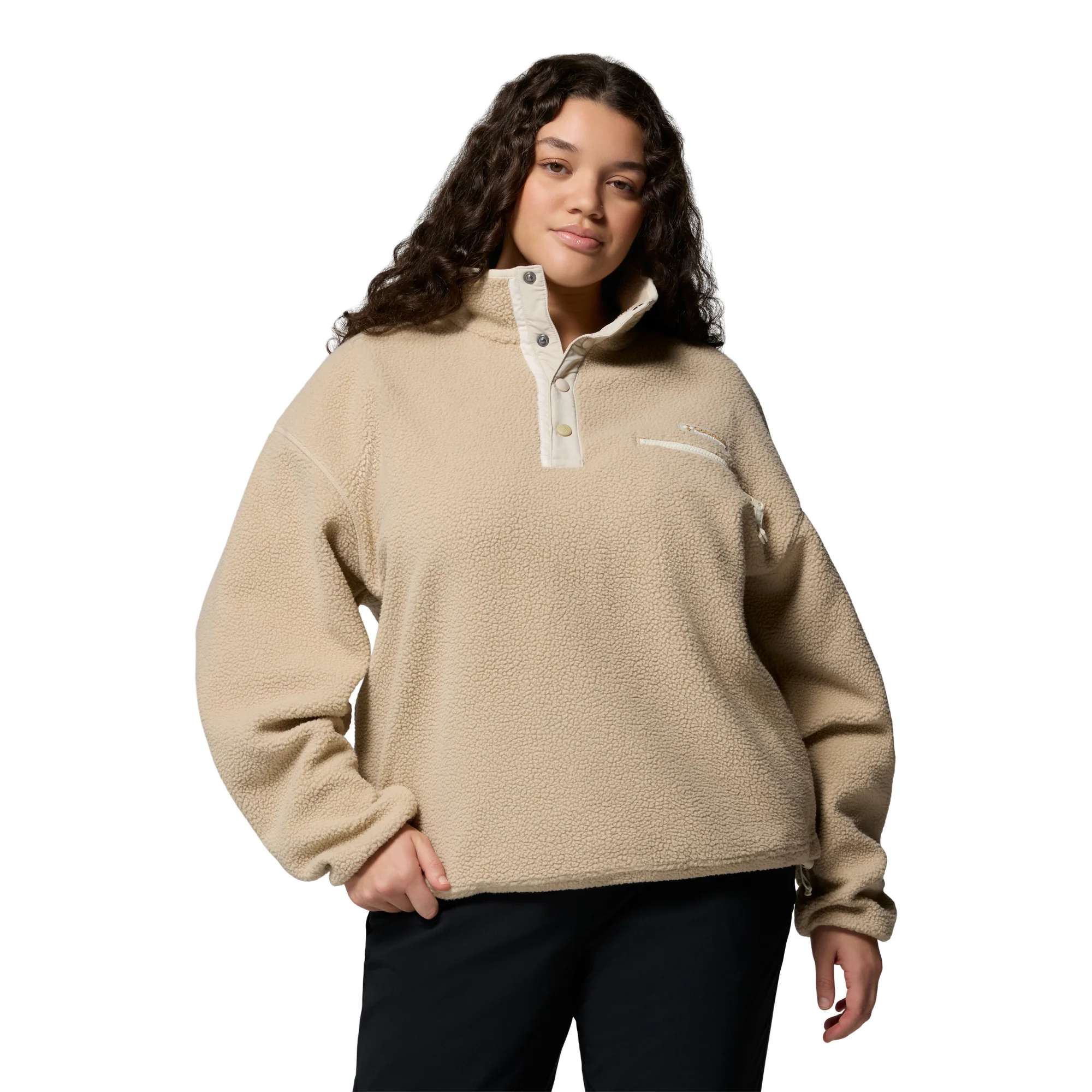Columbia Women's Helvetia II Cropped Sherpa Half Snap Fleece (Ancient Fossil/Dark Stone/Chalk) - Image 6
