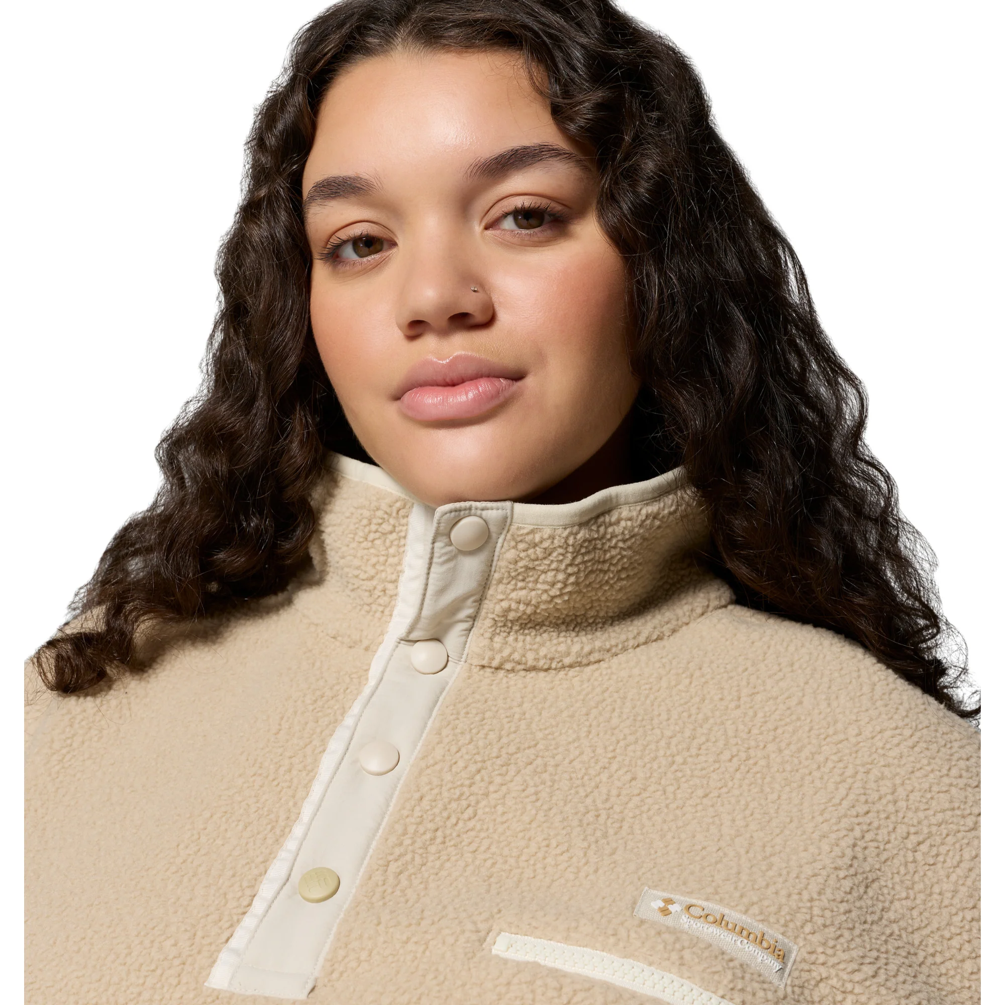 Columbia Women's Helvetia II Cropped Sherpa Half Snap Fleece (Ancient Fossil/Dark Stone/Chalk) - Image 7