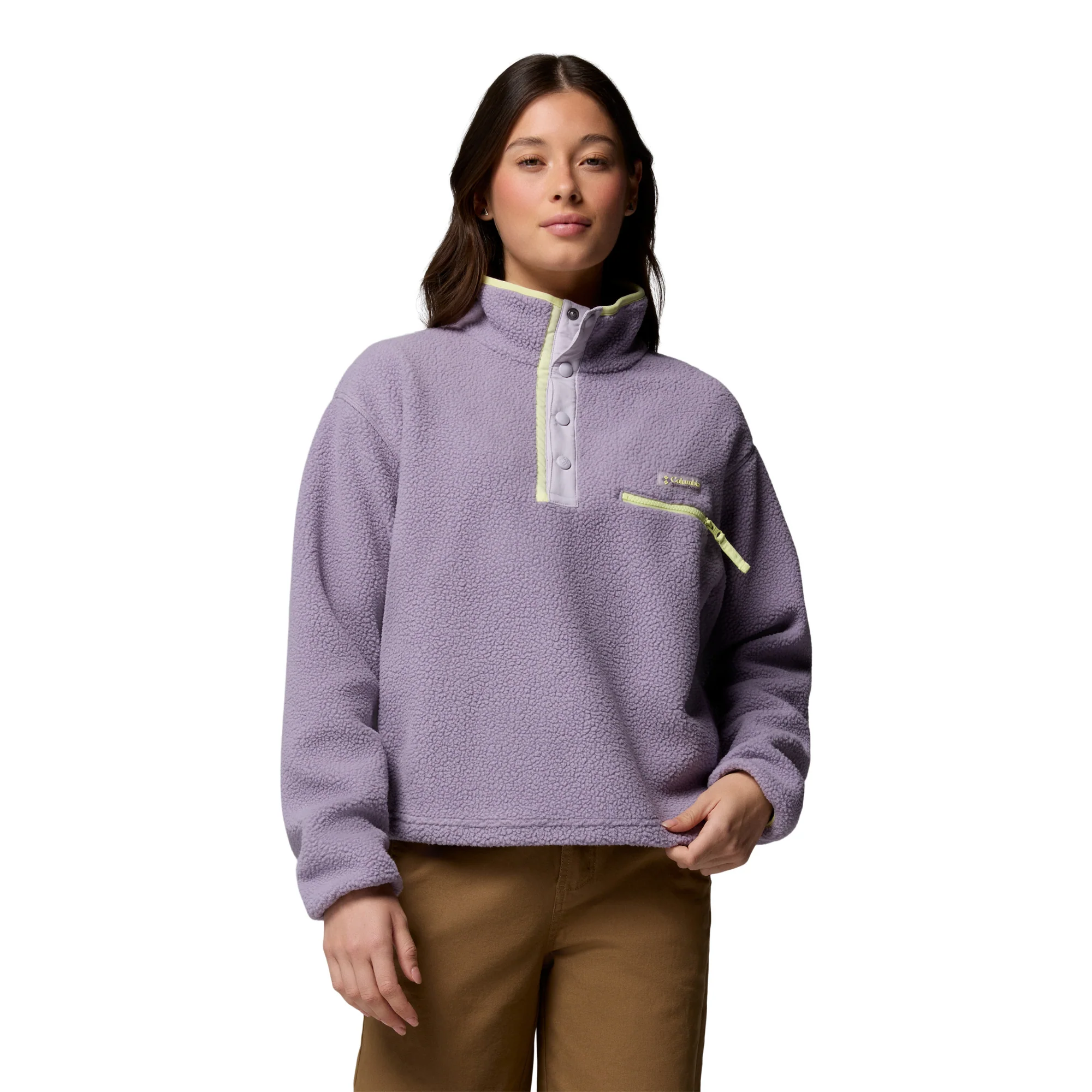 Columbia Women's Helvetia II Cropped Sherpa Half Snap Fleece (Shale Purple/Lavender Pearl/Citron Haze)