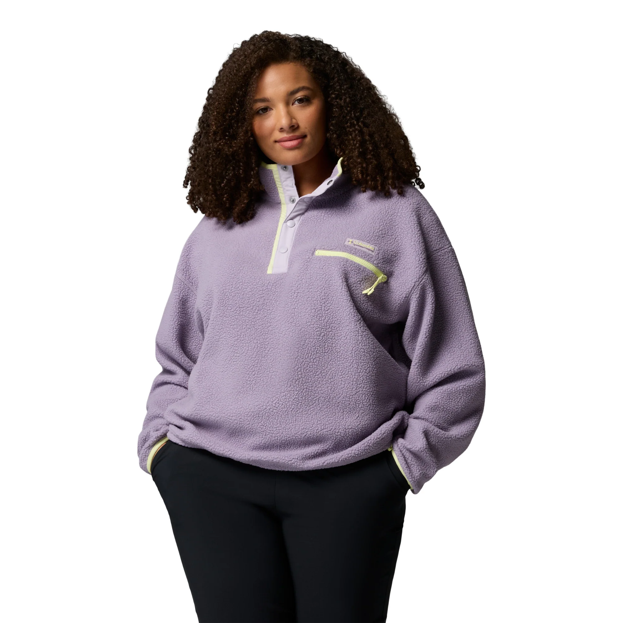 Columbia Women's Helvetia II Cropped Sherpa Half Snap Fleece (Shale Purple/Lavender Pearl/Citron Haze) - Image 2