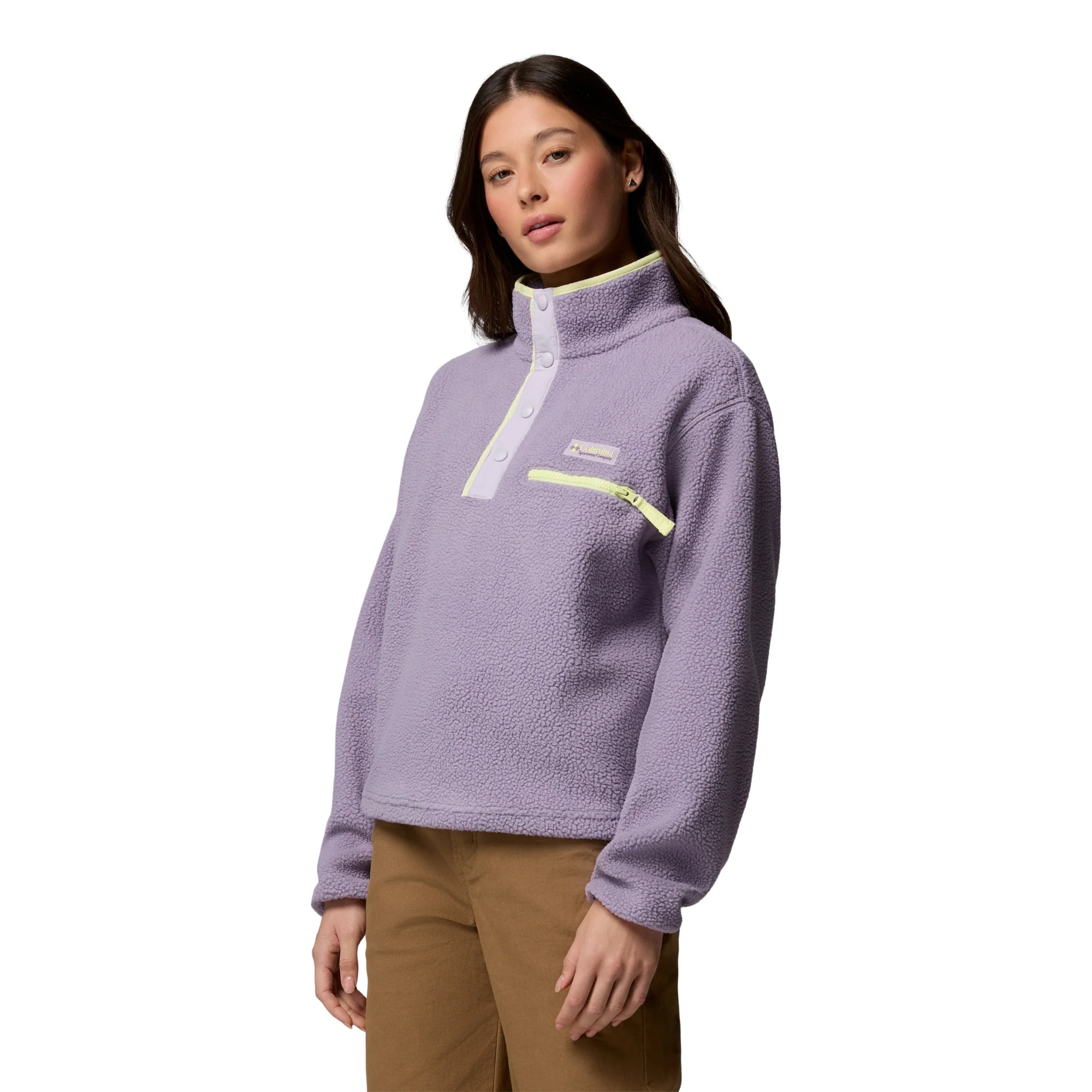 Columbia Women's Helvetia II Cropped Sherpa Half Snap Fleece (Shale Purple/Lavender Pearl/Citron Haze) - Image 3