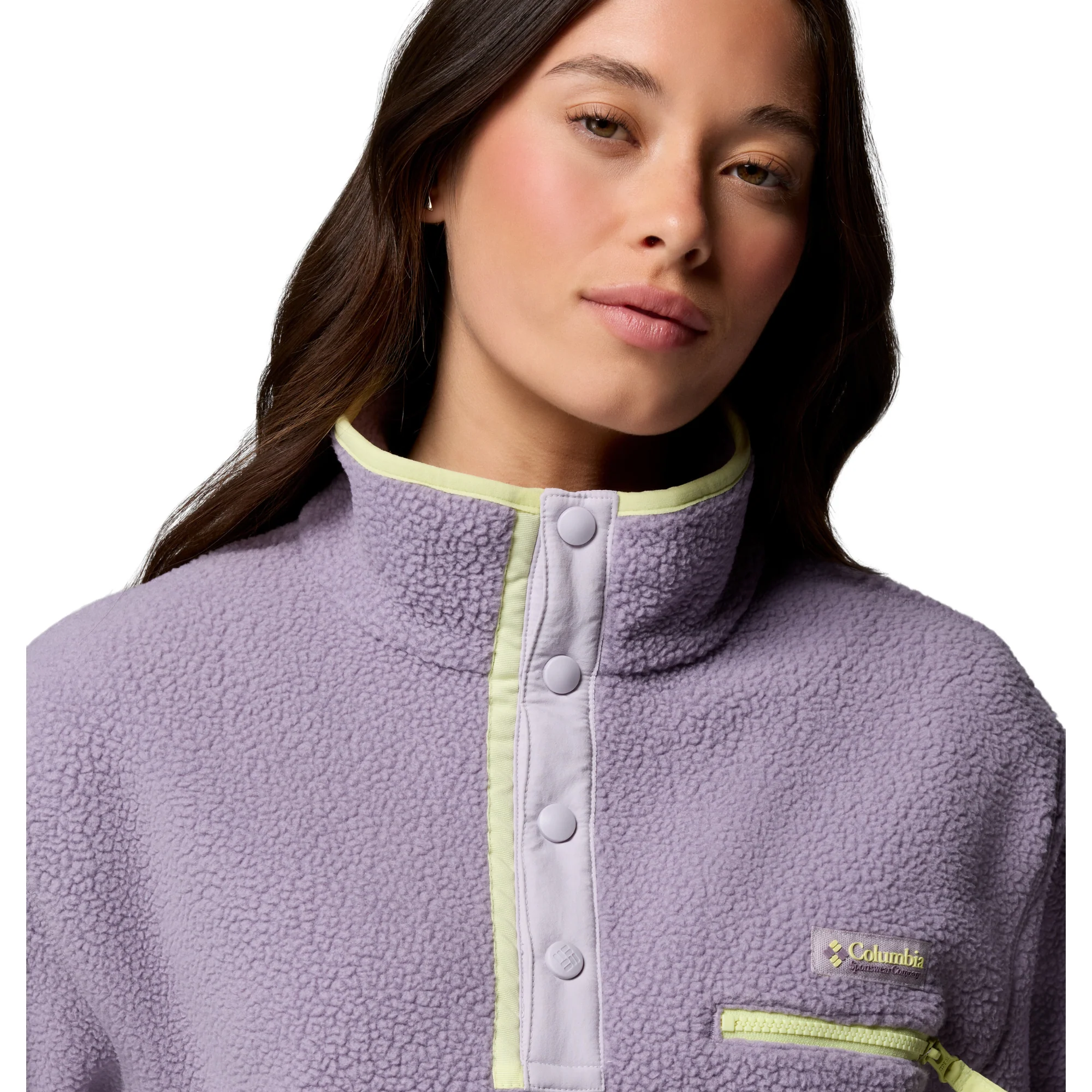 Columbia Women's Helvetia II Cropped Sherpa Half Snap Fleece (Shale Purple/Lavender Pearl/Citron Haze) - Image 9