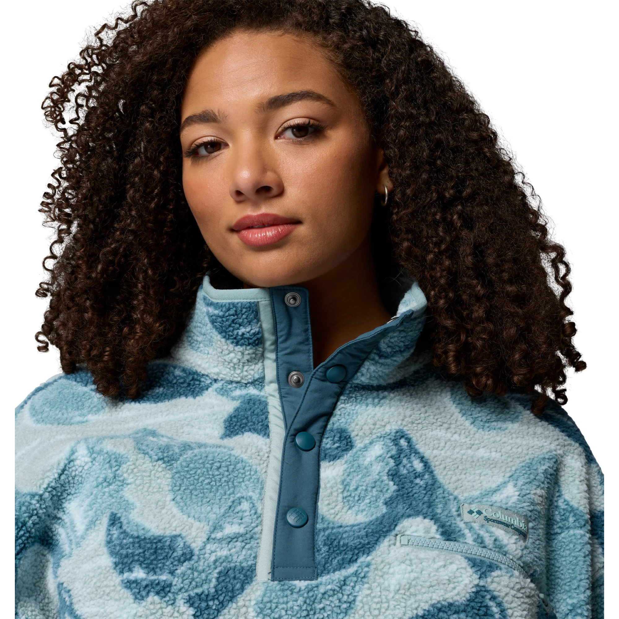 Columbia Women's Helvetia II Printed Cropped Half Snap Fleece Top (Marine Light/Sunscape) - Image 10