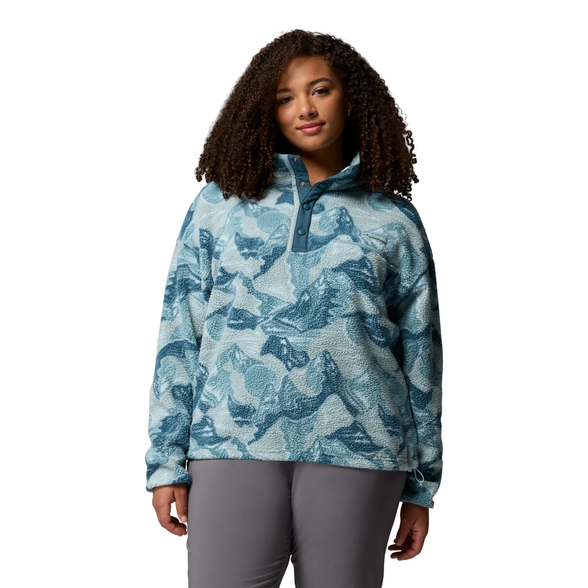 Columbia Women's Helvetia II Printed Cropped Half Snap Fleece Top (Marine Light/Sunscape) - Image 2