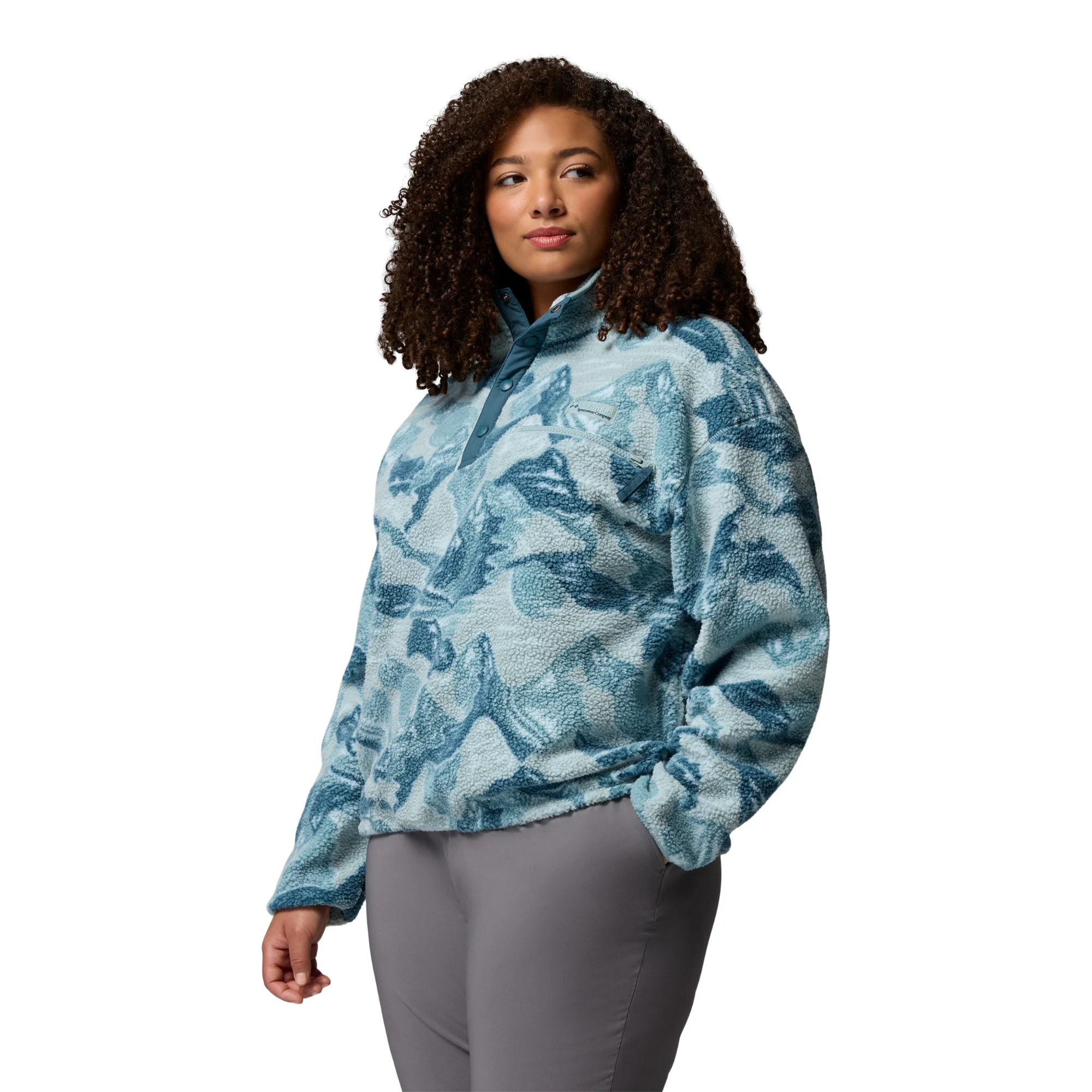 Columbia Women's Helvetia II Printed Cropped Half Snap Fleece Top (Marine Light/Sunscape) - Image 4