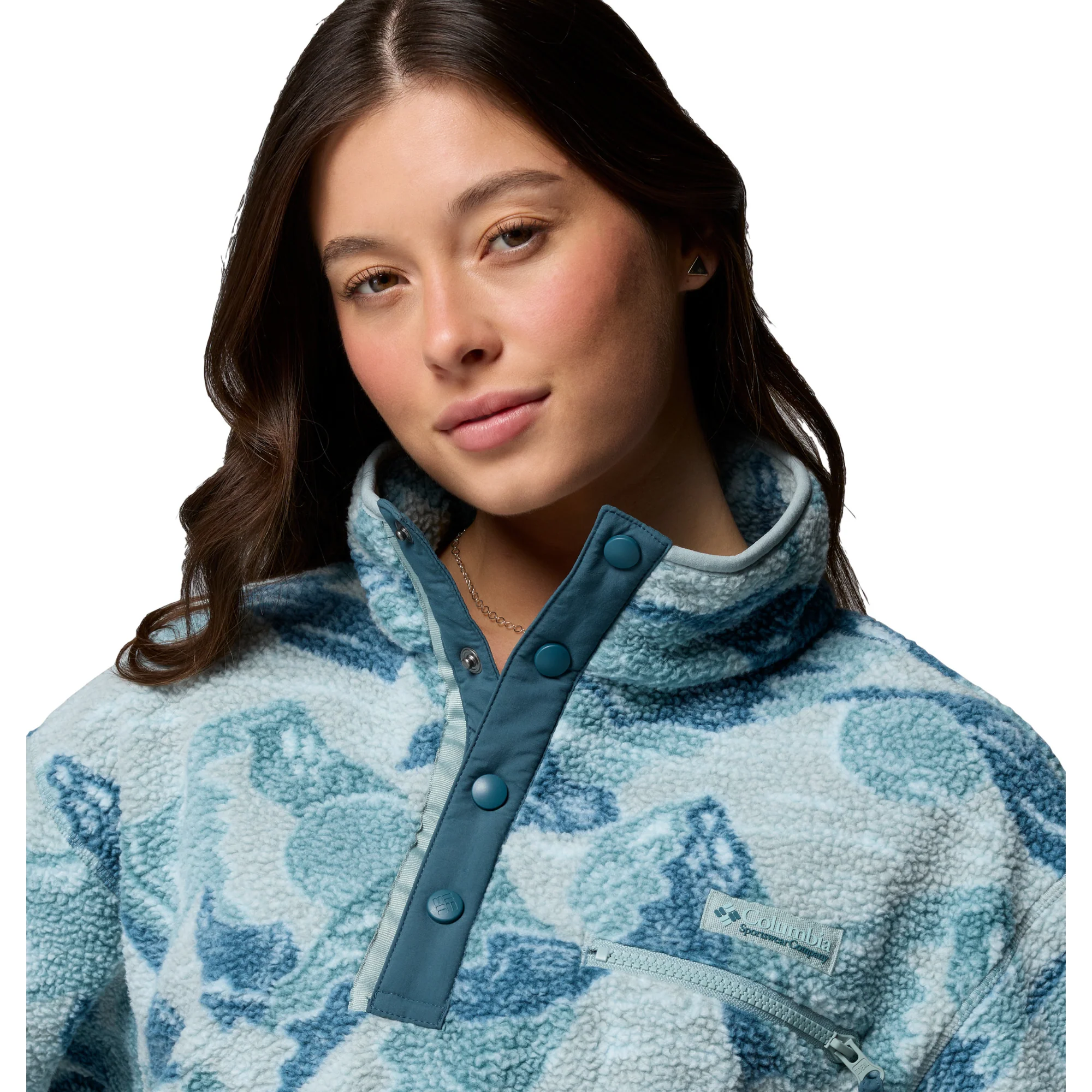 Columbia Women's Helvetia II Printed Cropped Half Snap Fleece Top (Marine Light/Sunscape) - Image 9