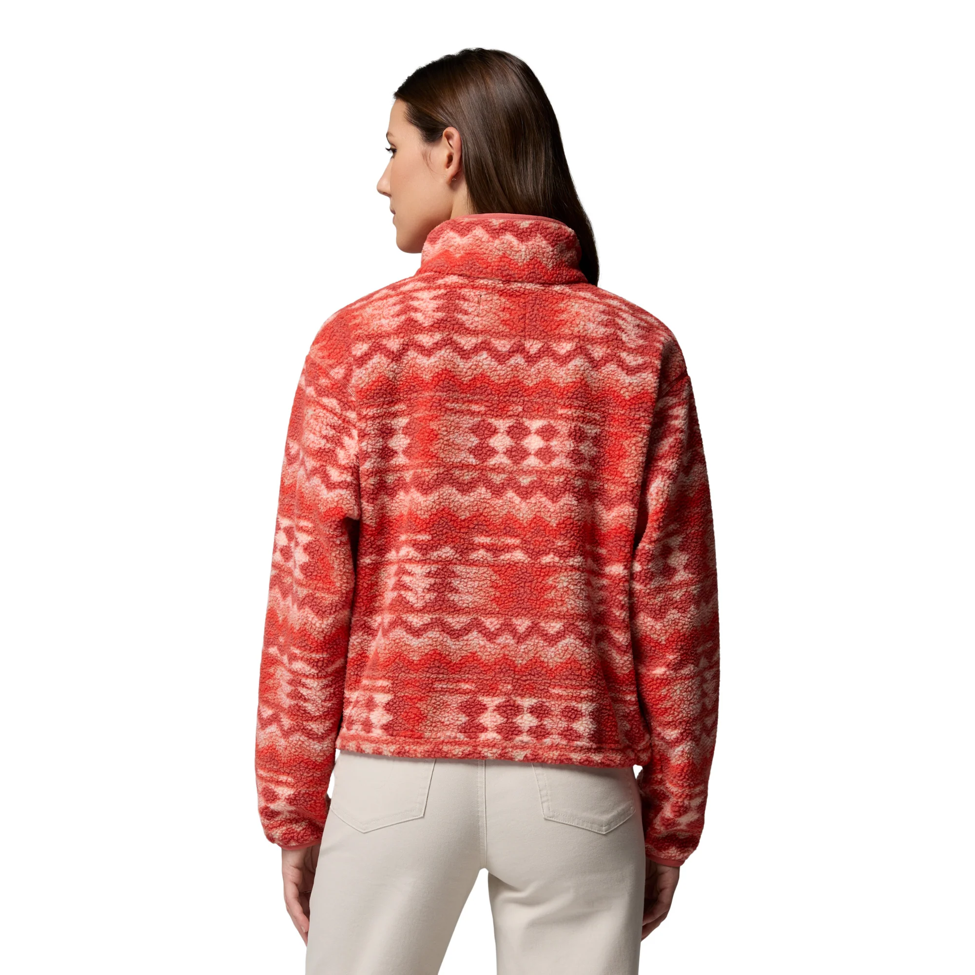 Columbia Women's Helvetia II Printed Cropped Half Snap Fleece Top (Poppy Red/Retrotree) - Image 3