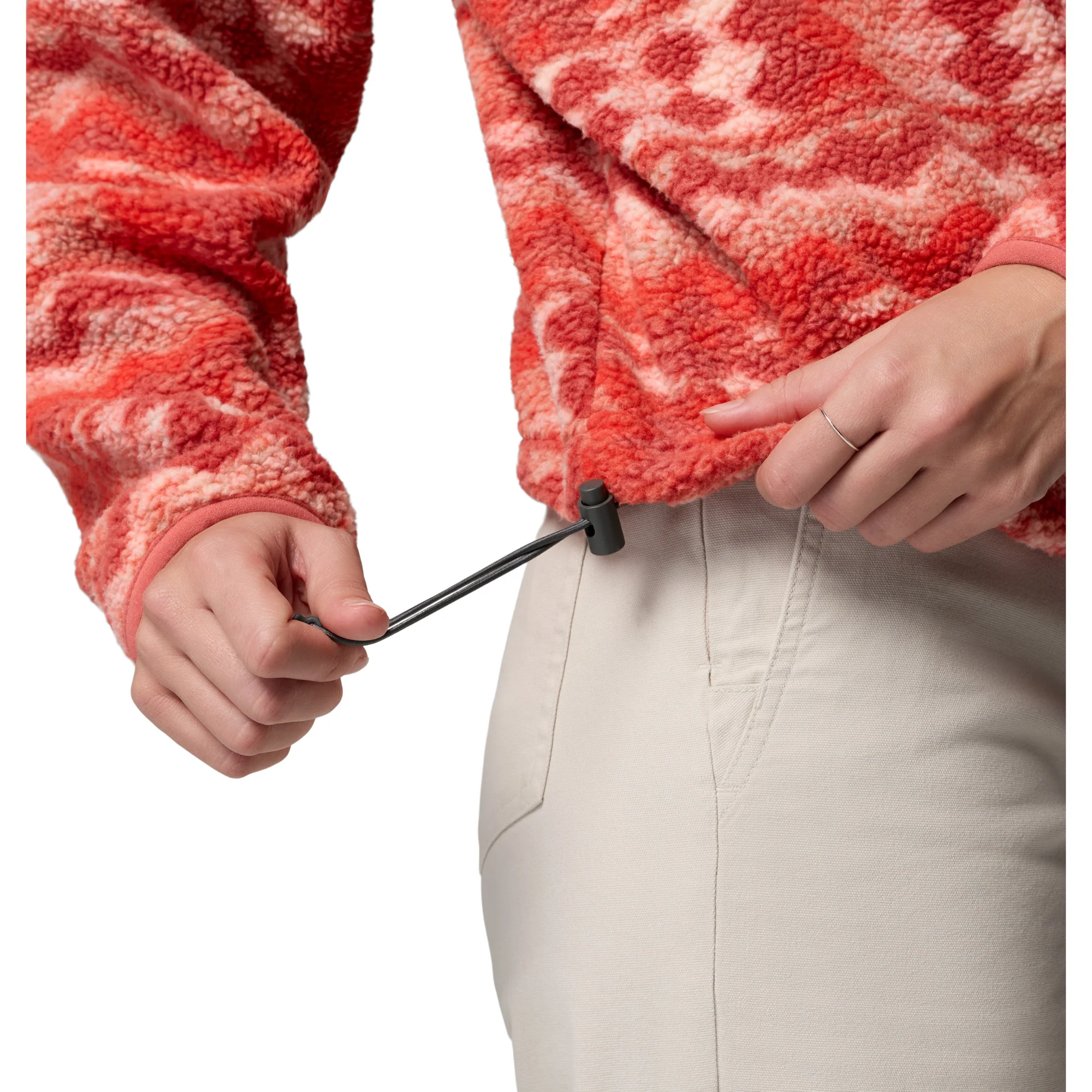 Columbia Women's Helvetia II Printed Cropped Half Snap Fleece Top (Poppy Red/Retrotree) - Image 5