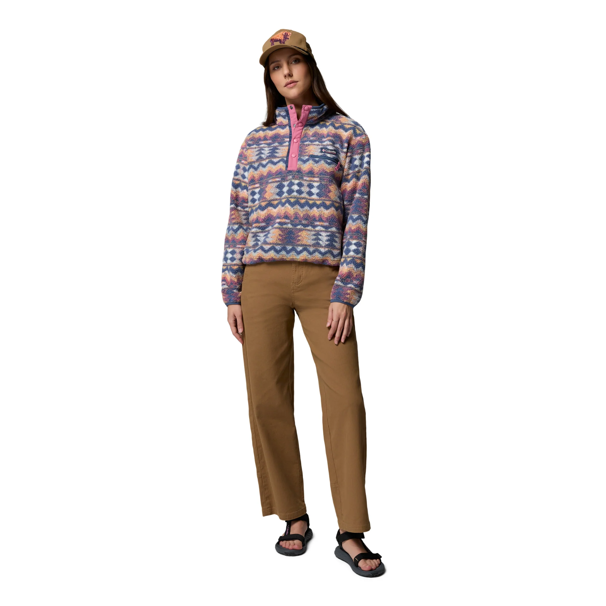 Columbia Women's Helvetia II Printed Cropped Half Snap Fleece Top (Sea Salt/Retrotree) - Image 11