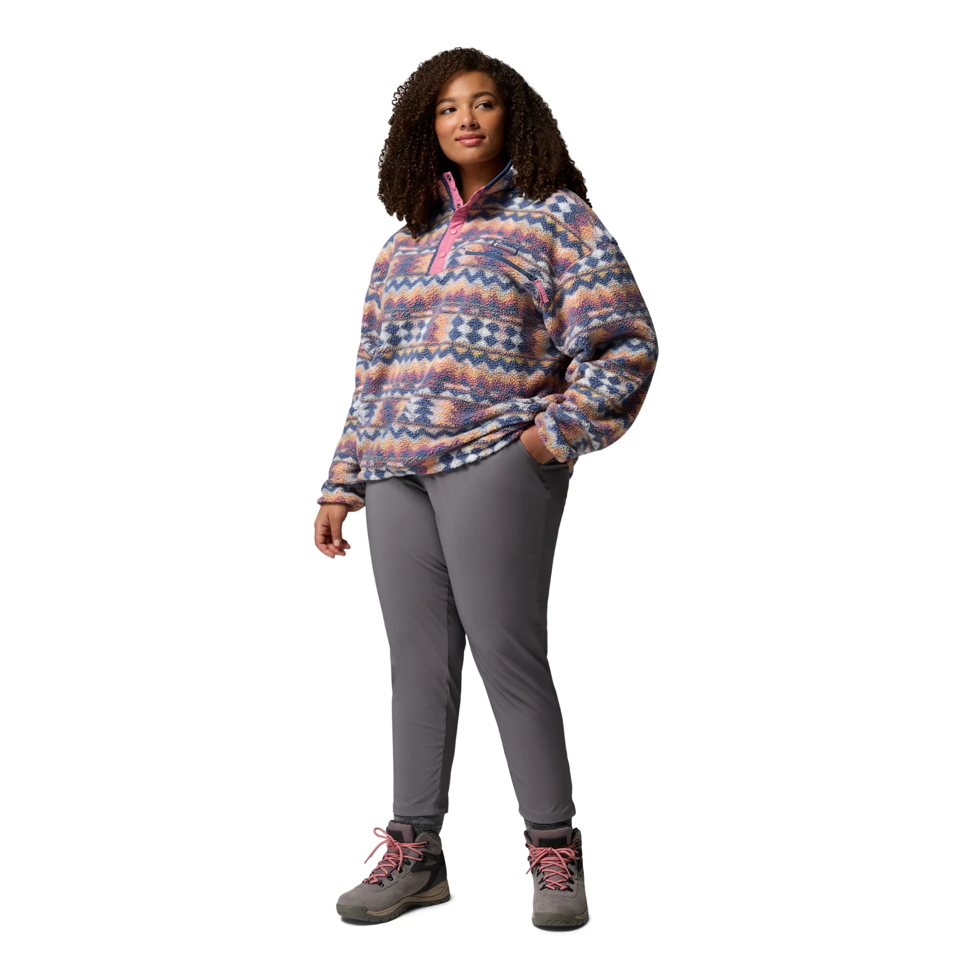 Columbia Women's Helvetia II Printed Cropped Half Snap Fleece Top (Sea Salt/Retrotree) - Image 12