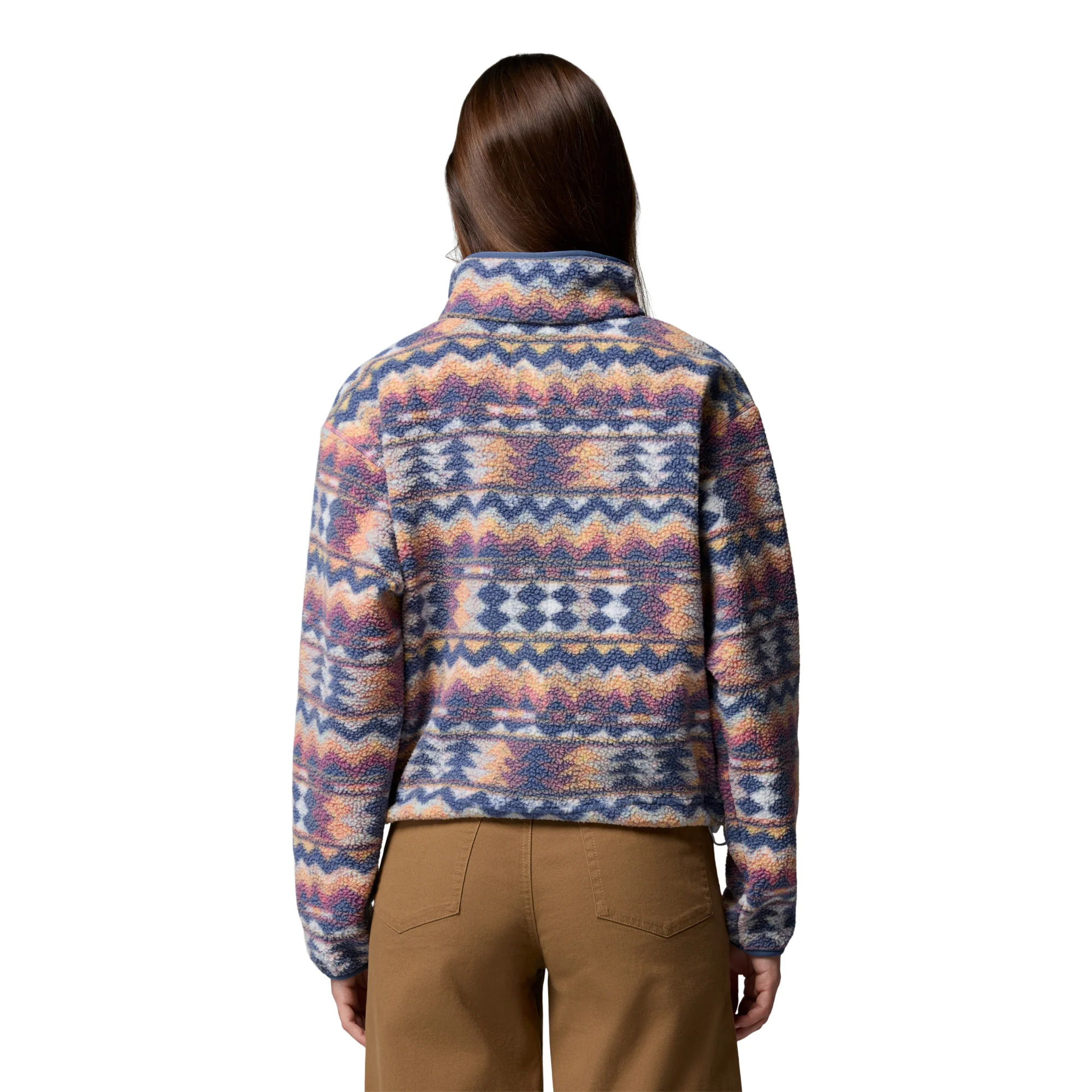 Columbia Women's Helvetia II Printed Cropped Half Snap Fleece Top (Sea Salt/Retrotree) - Image 5