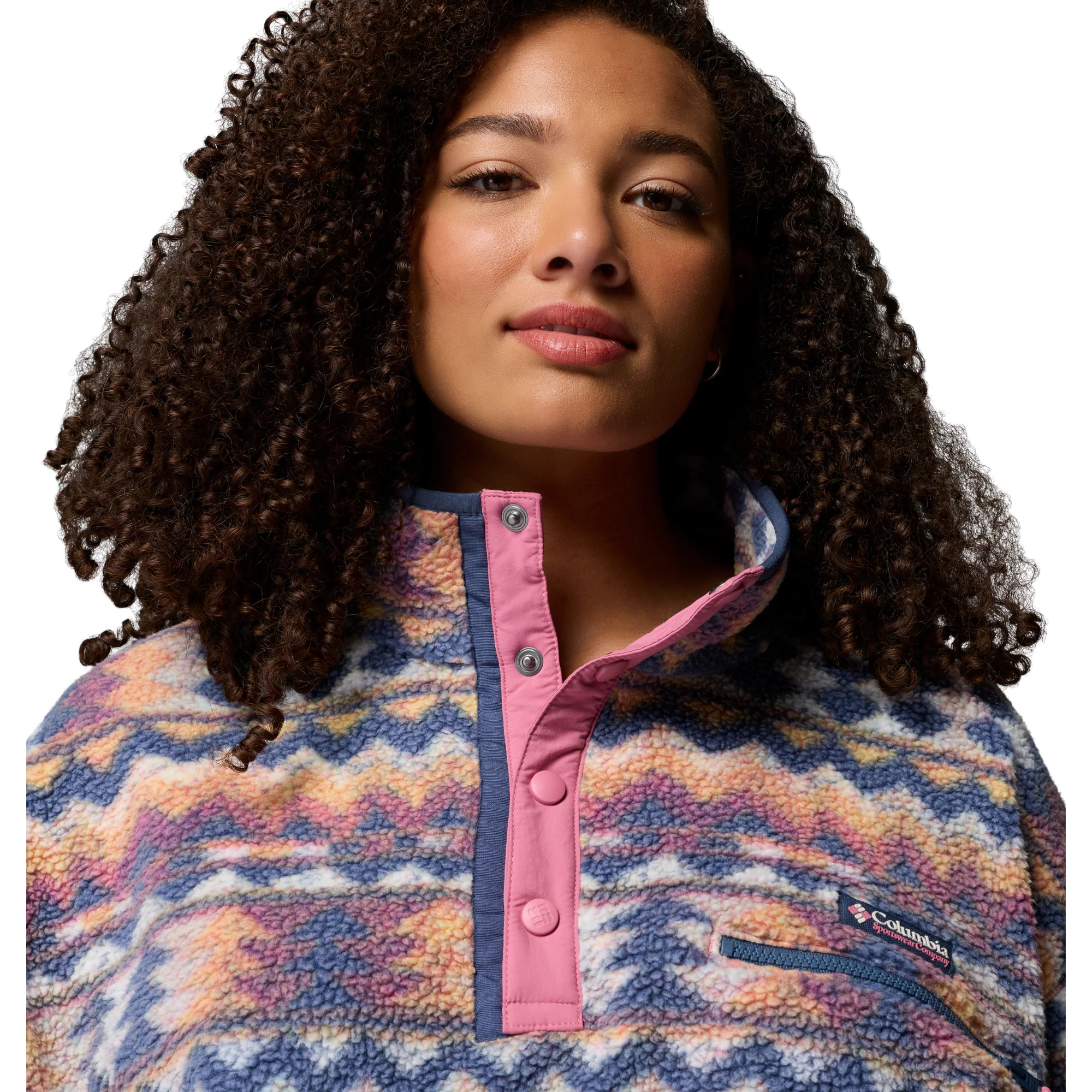 Columbia Women's Helvetia II Printed Cropped Half Snap Fleece Top (Sea Salt/Retrotree) - Image 8