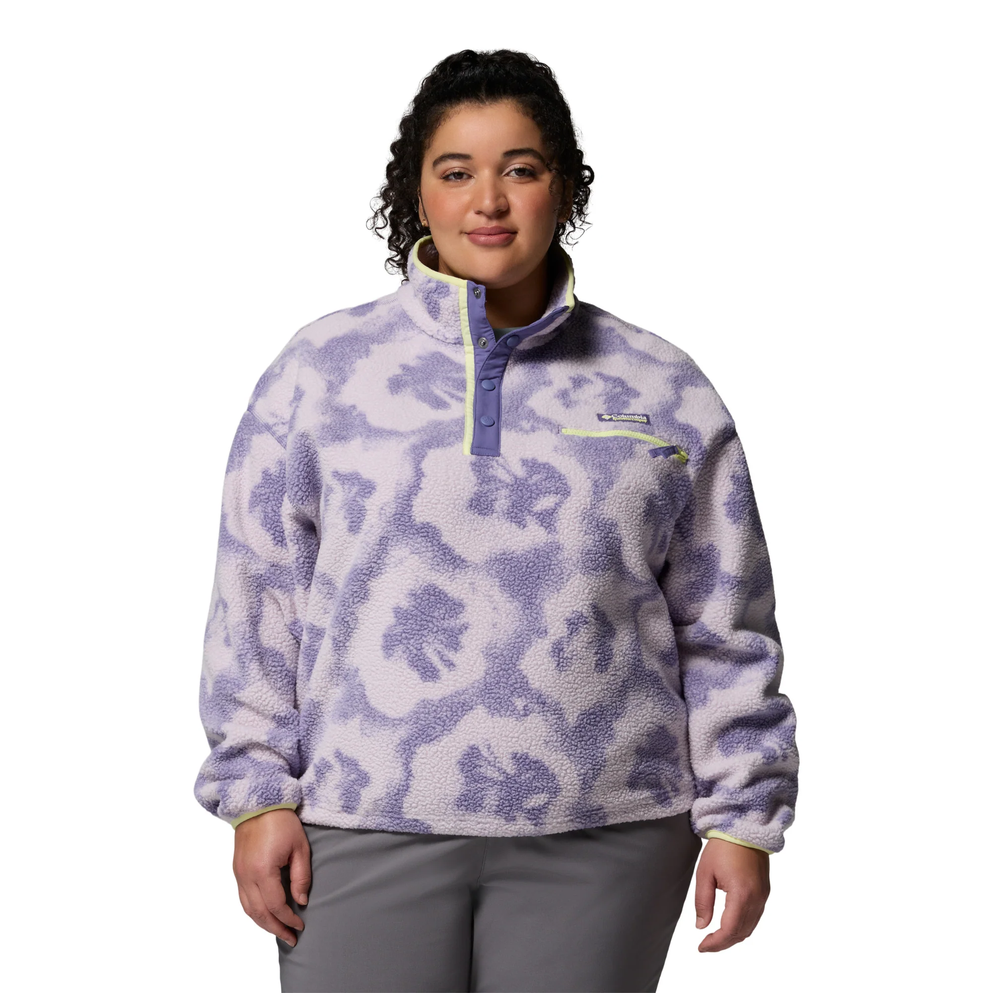 Columbia Women's Helvetia II Printed Cropped Half Snap Fleece Top (Stormwatch/Sprayflower) - Image 2