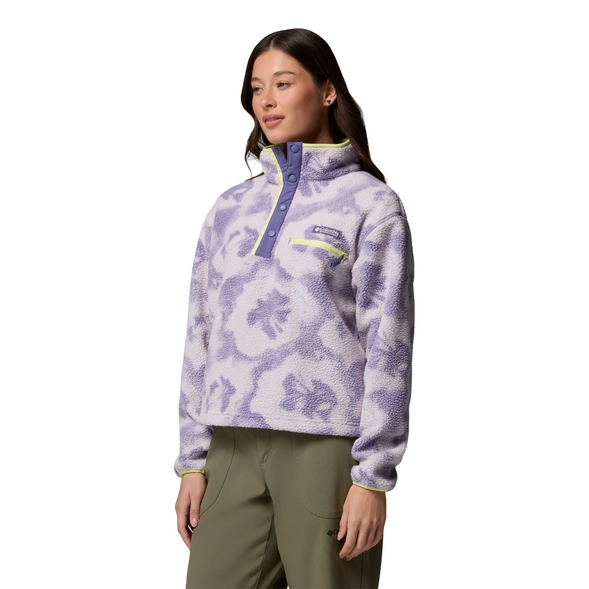 Columbia Women's Helvetia II Printed Cropped Half Snap Fleece Top (Stormwatch/Sprayflower) - Image 3