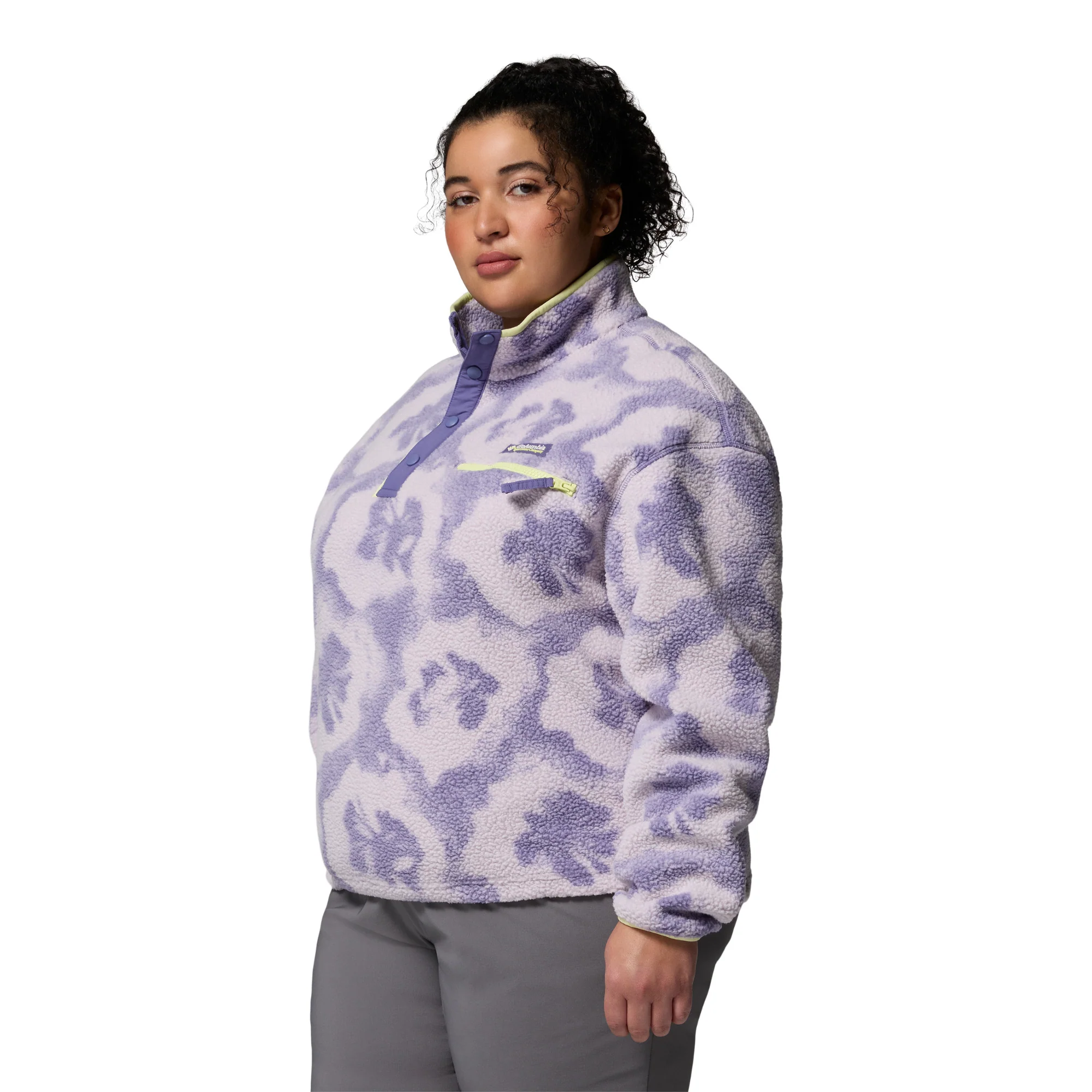 Columbia Women's Helvetia II Printed Cropped Half Snap Fleece Top (Stormwatch/Sprayflower) - Image 4