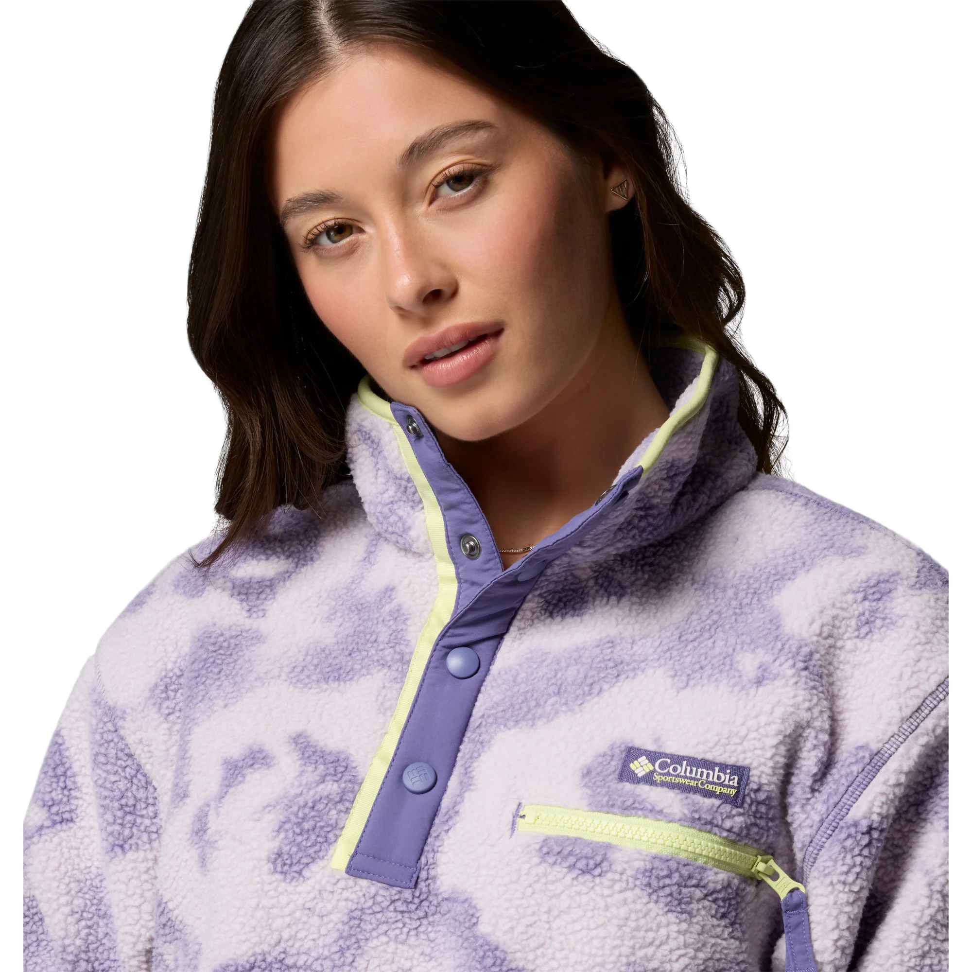 Columbia Women's Helvetia II Printed Cropped Half Snap Fleece Top (Stormwatch/Sprayflower) - Image 8