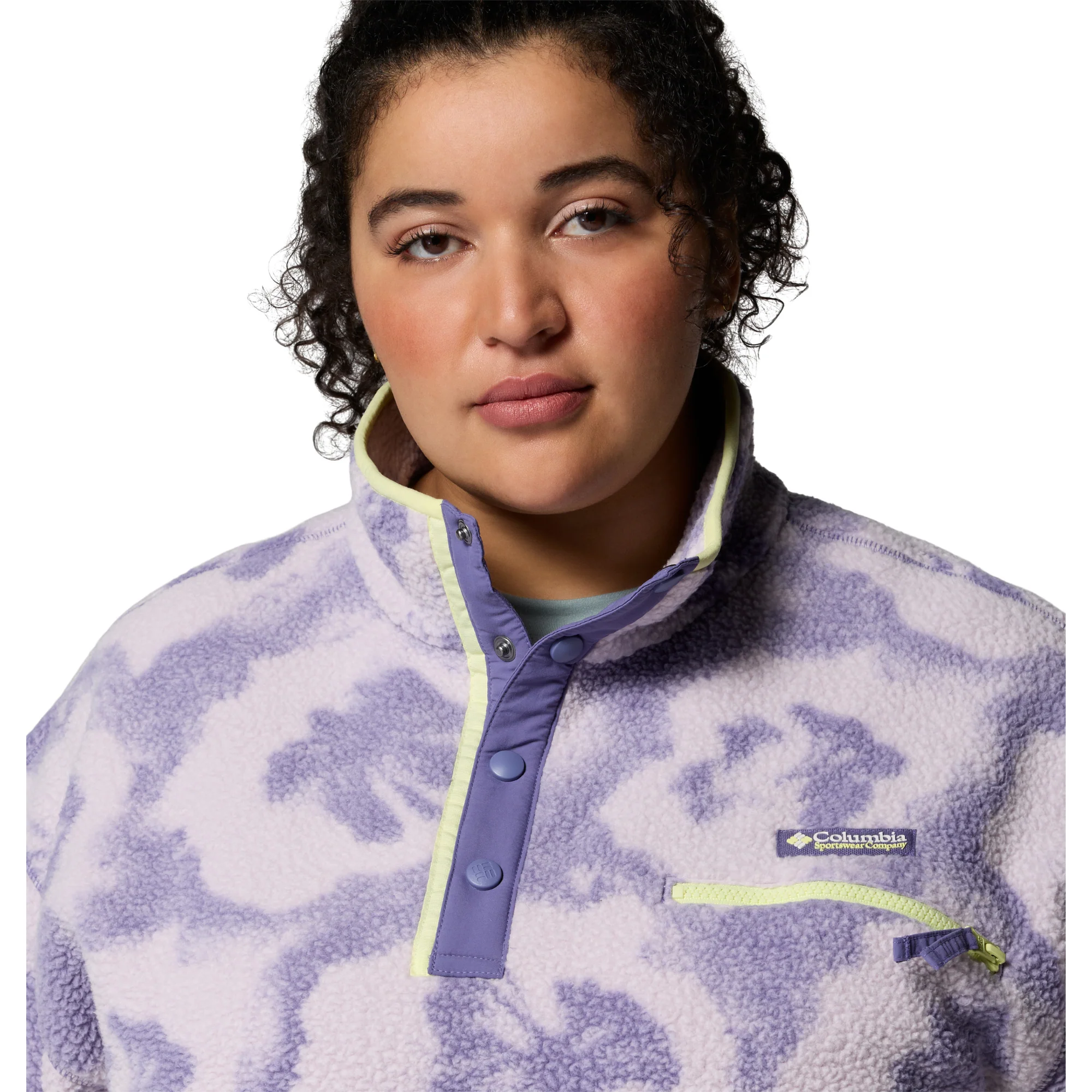 Columbia Women's Helvetia II Printed Cropped Half Snap Fleece Top (Stormwatch/Sprayflower) - Image 9