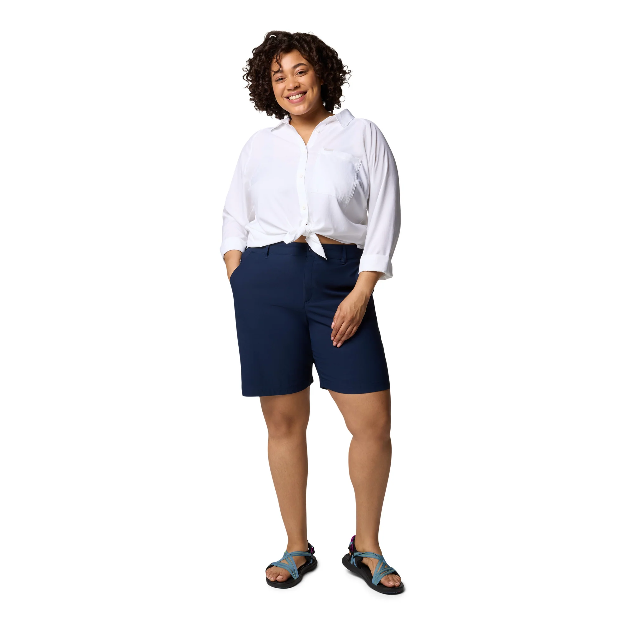Columbia Women's Leslie Falls II Long Shorts (9in)(Collegiate Navy) - Image 12