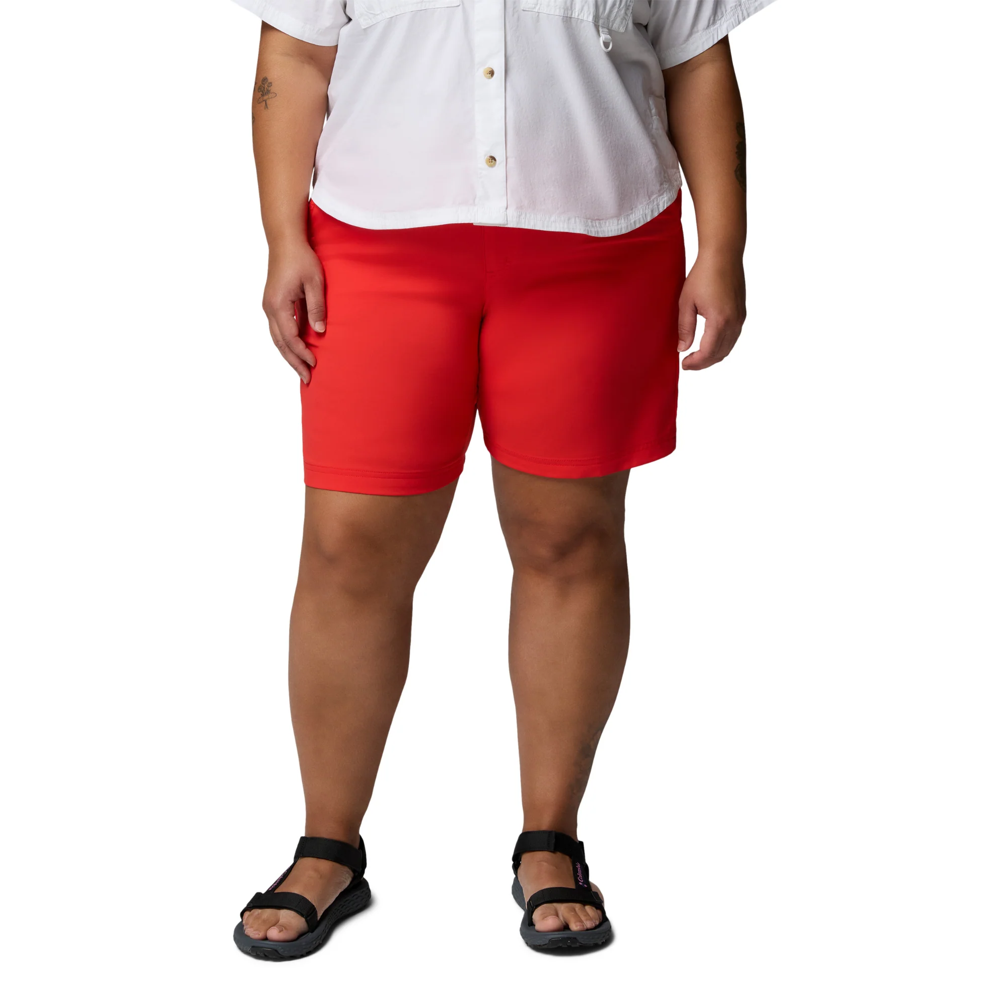 Columbia Women's Leslie Falls II Long Shorts (Poppy Red)(9in) - Image 2