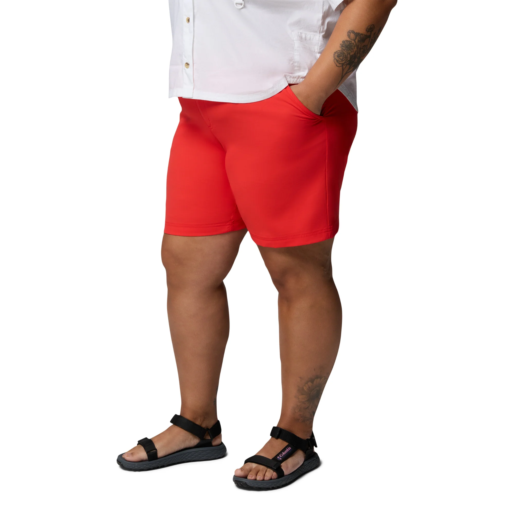 Columbia Women's Leslie Falls II Long Shorts (Poppy Red)(9in) - Image 4